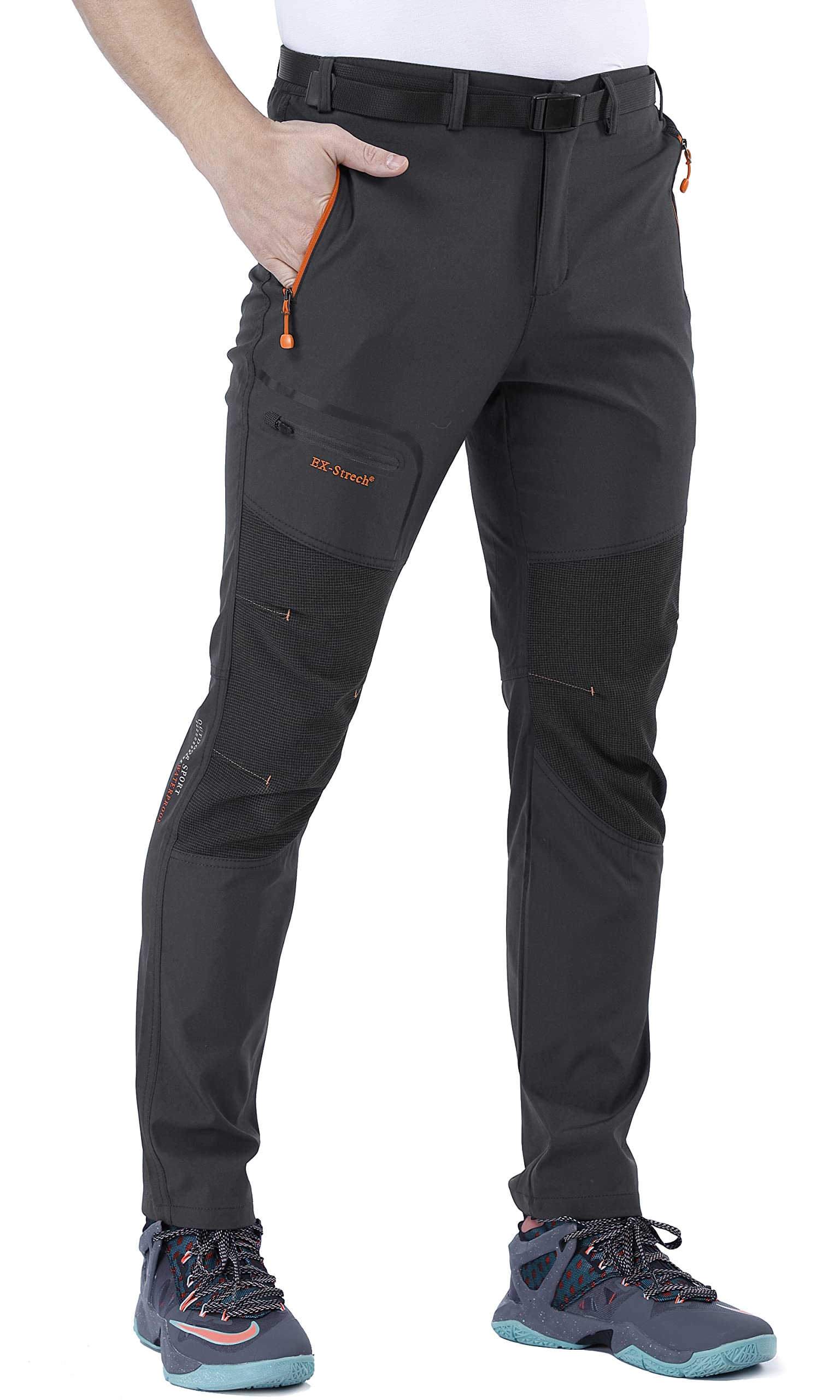 CARETOO Pantalón Deportivo con Cremallera y cinturón para Senderismo, Funcional, Trekking, Outdoor
