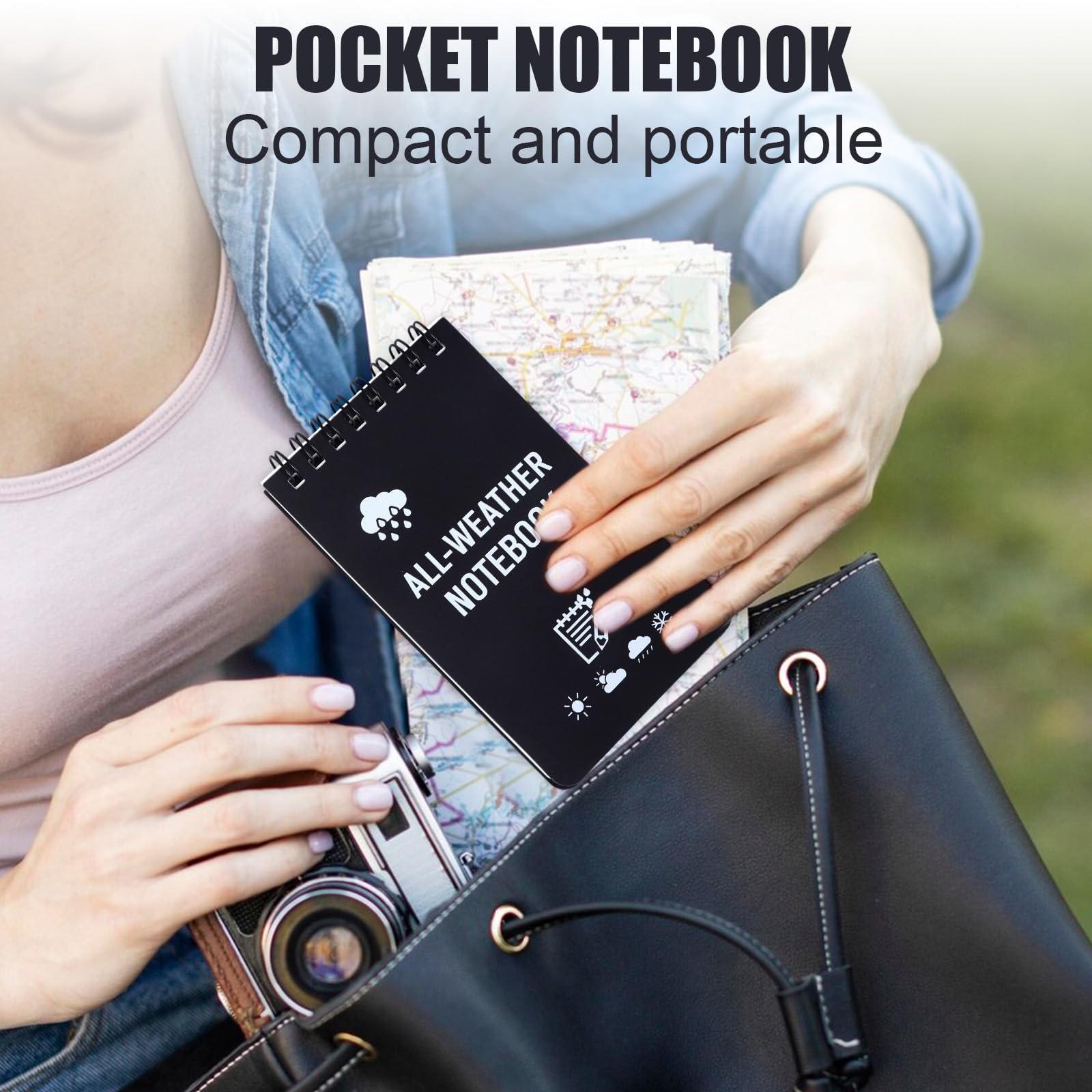 Lot de 6 blocs-notes étanches, 3 x 5 poches, bloc-notes de police avec 100 pages, carnet de poche résistant aux intempéries, convient pour l'extérieur, le bureau, l'école, les mémos (noir)