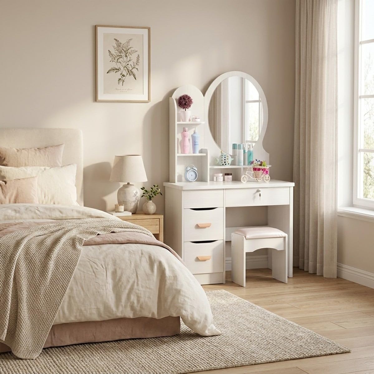 Produce Shop Mobile postazione Trucco Specchio Rotondo Sgabello Camera da Letto Babette