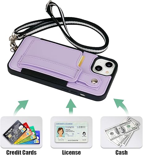 Miniatura 4 de TOOVREN Funda para teléfono compatible con iPhone 14 Plus, compatible con iPhone 14 Plus, funda con correa para tarjetero, cordón de cuero para