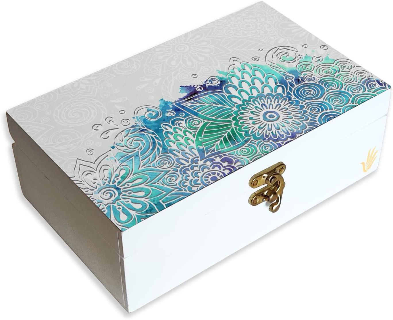 Engineered Wood Decorative Gift Box For Presents, Abstract Flowers Design|Size 8" X 5" X 2.75"|Jewellery/Tarot/Knick-Knacks Storage Trunk Organiser, Gift Box For Packing
