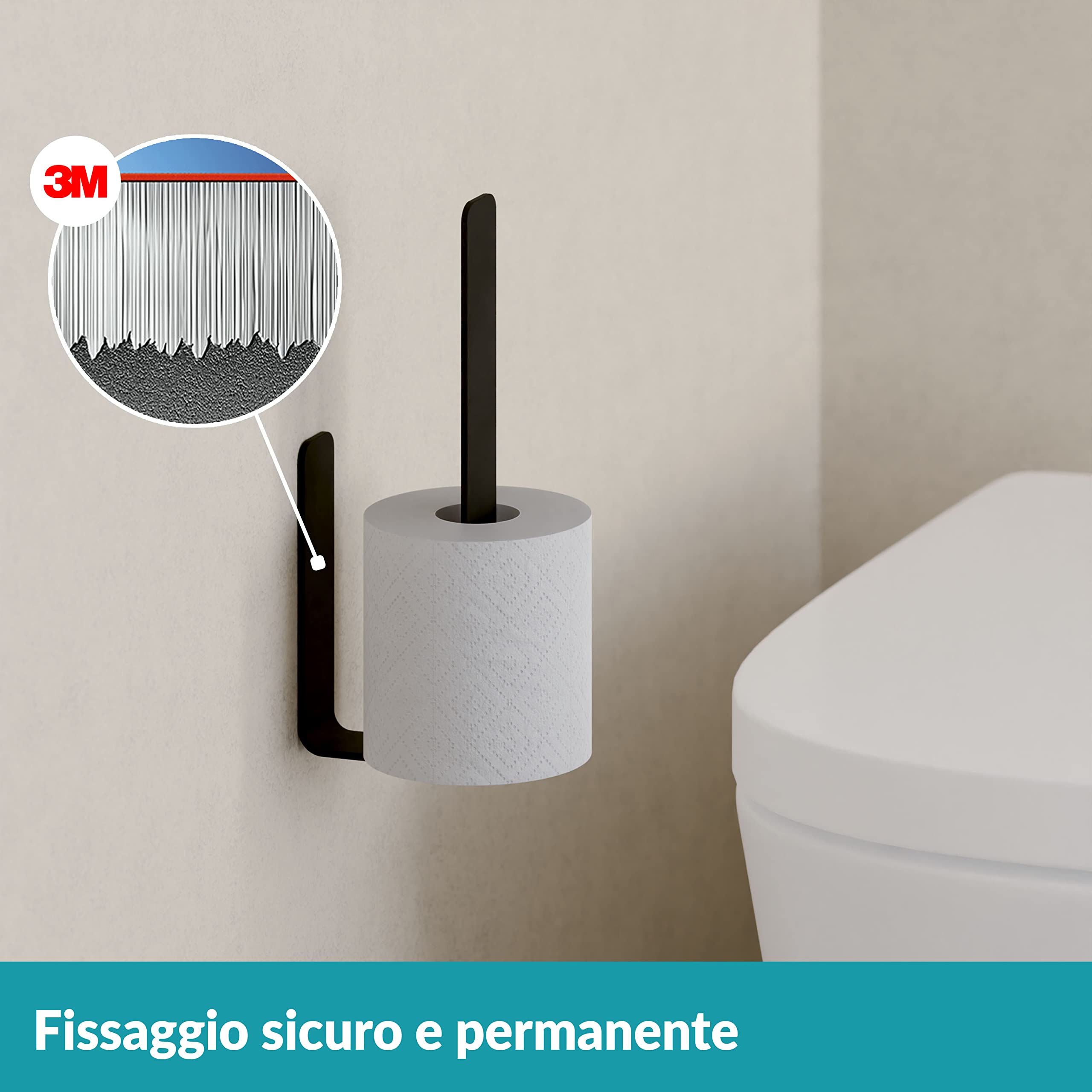 WEISSENSTEIN Portarotoli carta igienica scorta da muro - Porta rotolo bagno acciaio inox satinato - Porta carta igienica nera adesiva verticale