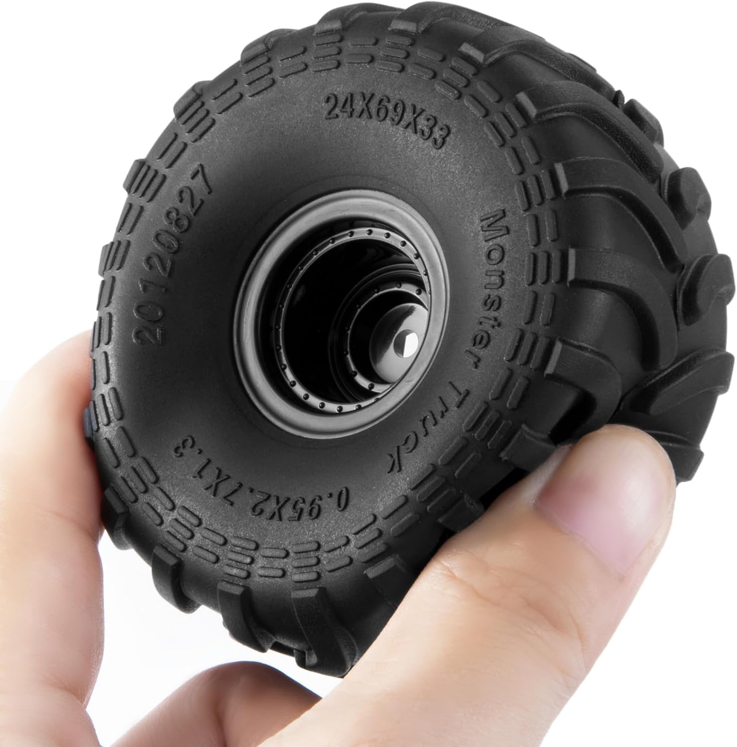 RCHUBAM 1.0" Wheel and Tire Set 4Pcs 69mm * 33mm Large Sticky Crawler Tires with Wheels for 1/18 TRX4M TFMS FCX24 1/24 Scale RC Crawler Car Axial SCX24 Upgrade Wheels