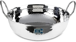 Steelth 2.0L Hammered Stainless Steel Kadai, Heavy Gauge Mathar Kadhai 25cm Diameter, 100% Food Grade Cookware, Ideal for 2-4 Person