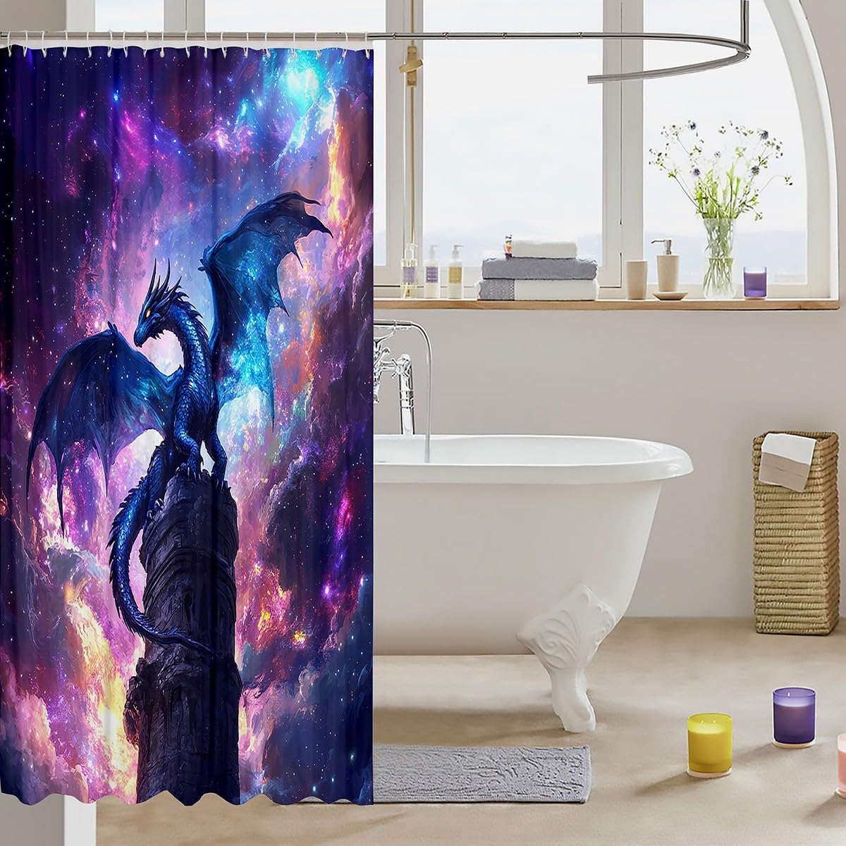 jejeloiu Mysterious Dinosaur Bathroom Accessories Shadowy Dinosaur Shower Curtain Soaring Bath Curtain Boys Girls Teens Bedroom Decor 72"x78"