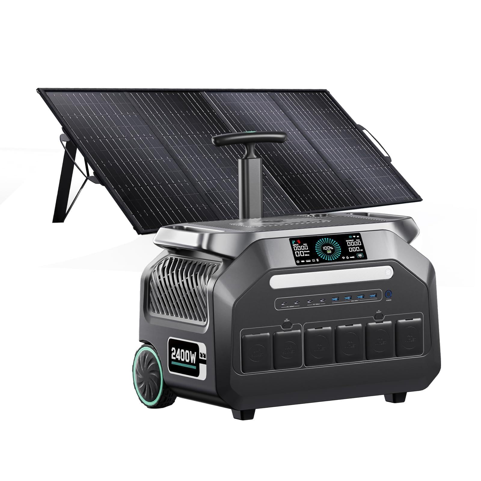IEE 2400W 2048Wh Power Station P2400 Solar Generator 4800W Peak with 500W Solar Panel 1800W Super Fast Charging