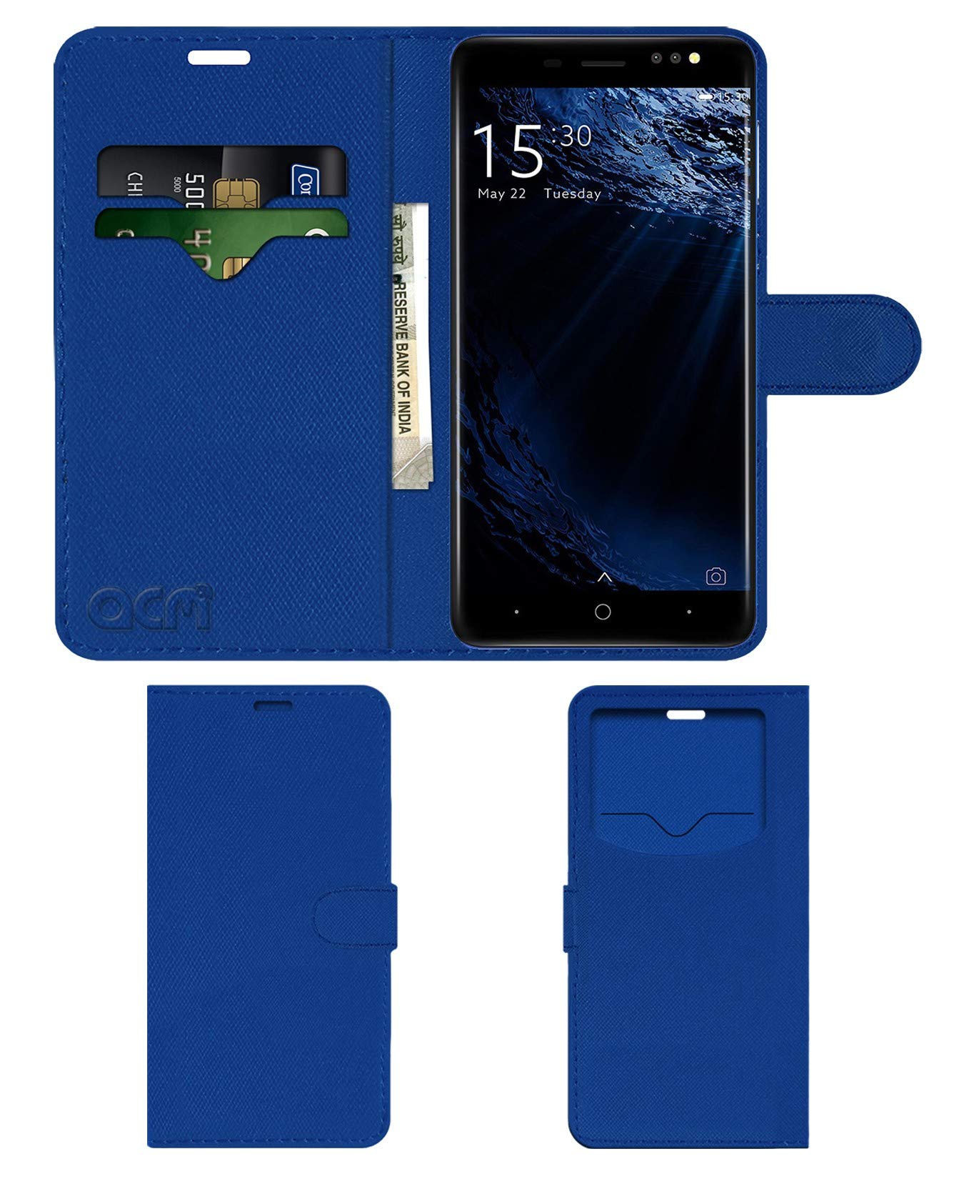 ACM Leather Window Flip Wallet Front & Back Case Compatible with Bluboo D1 Mobile Cover Blue