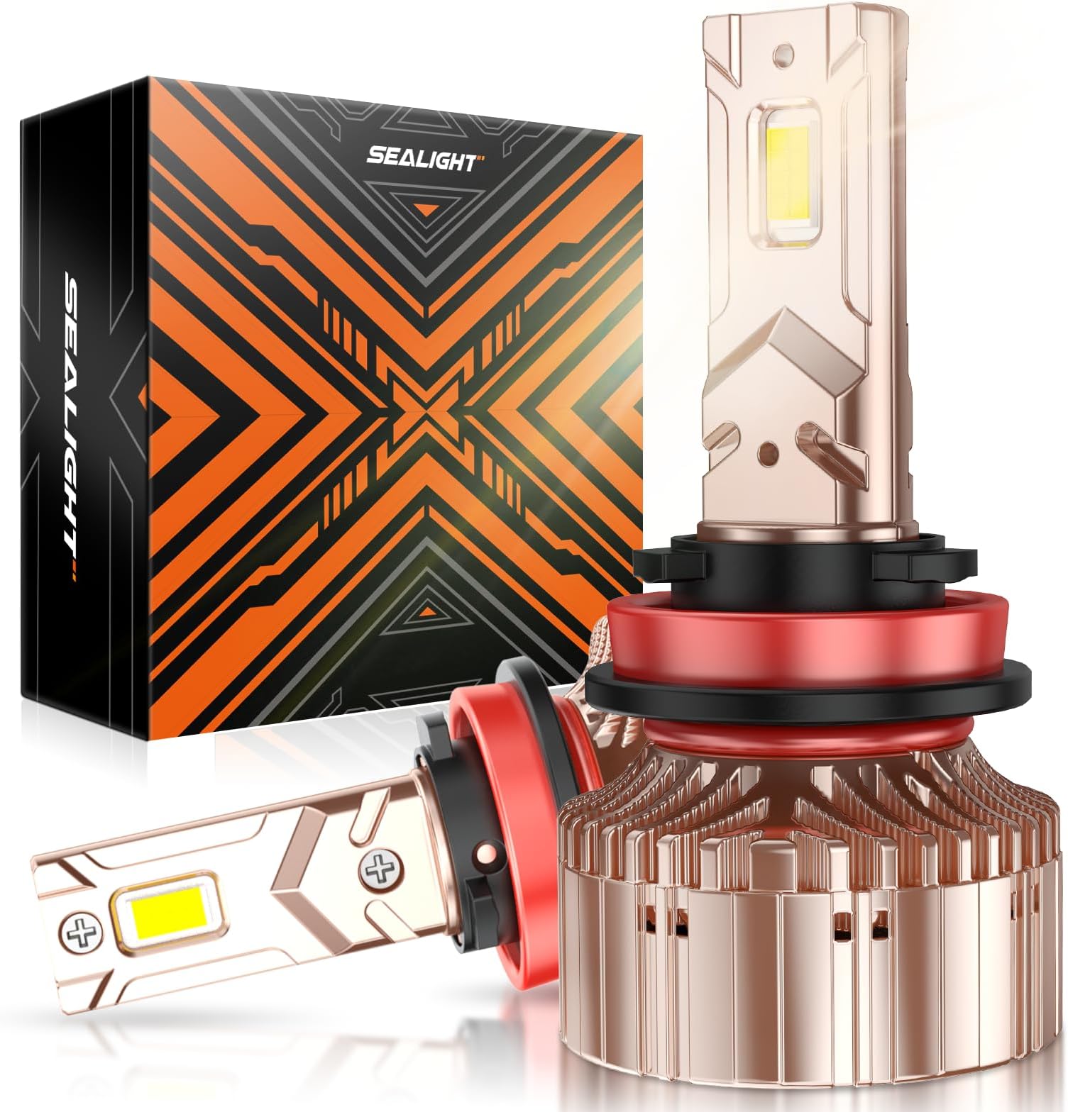 X6S H11/H9/H8 Bulbs 4500K Warm White, 40000LM Ultra Brighter H11/H16 Light Bulbs, 1:1 Halogen Same Size with Cooling Fan, 5-Min Plug and Play Light, Pack of 2