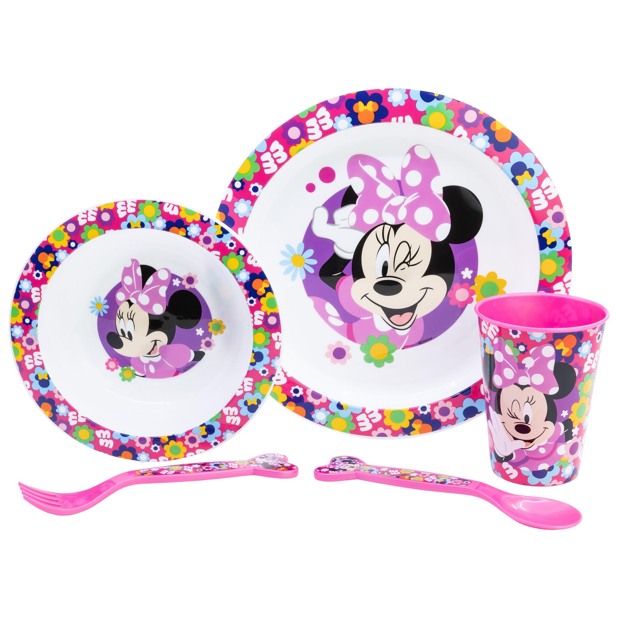 Minnie Mouse Bold Florals Kids Dinner Set Plate Bowl Cup Cutlery