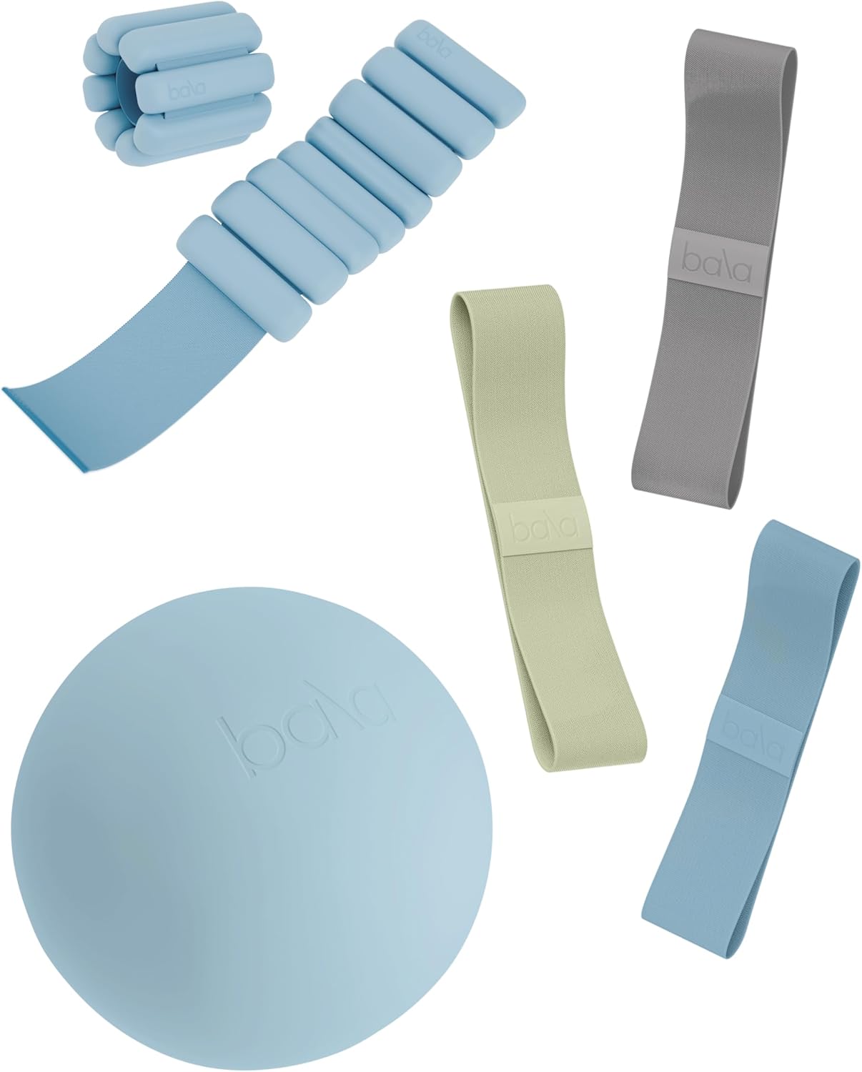 Bala Bangles Workout 3 Piece Set - 2lb Bangles Wrist & Ankle Weights, Pilates Exercise Ball & Resistance Bands
