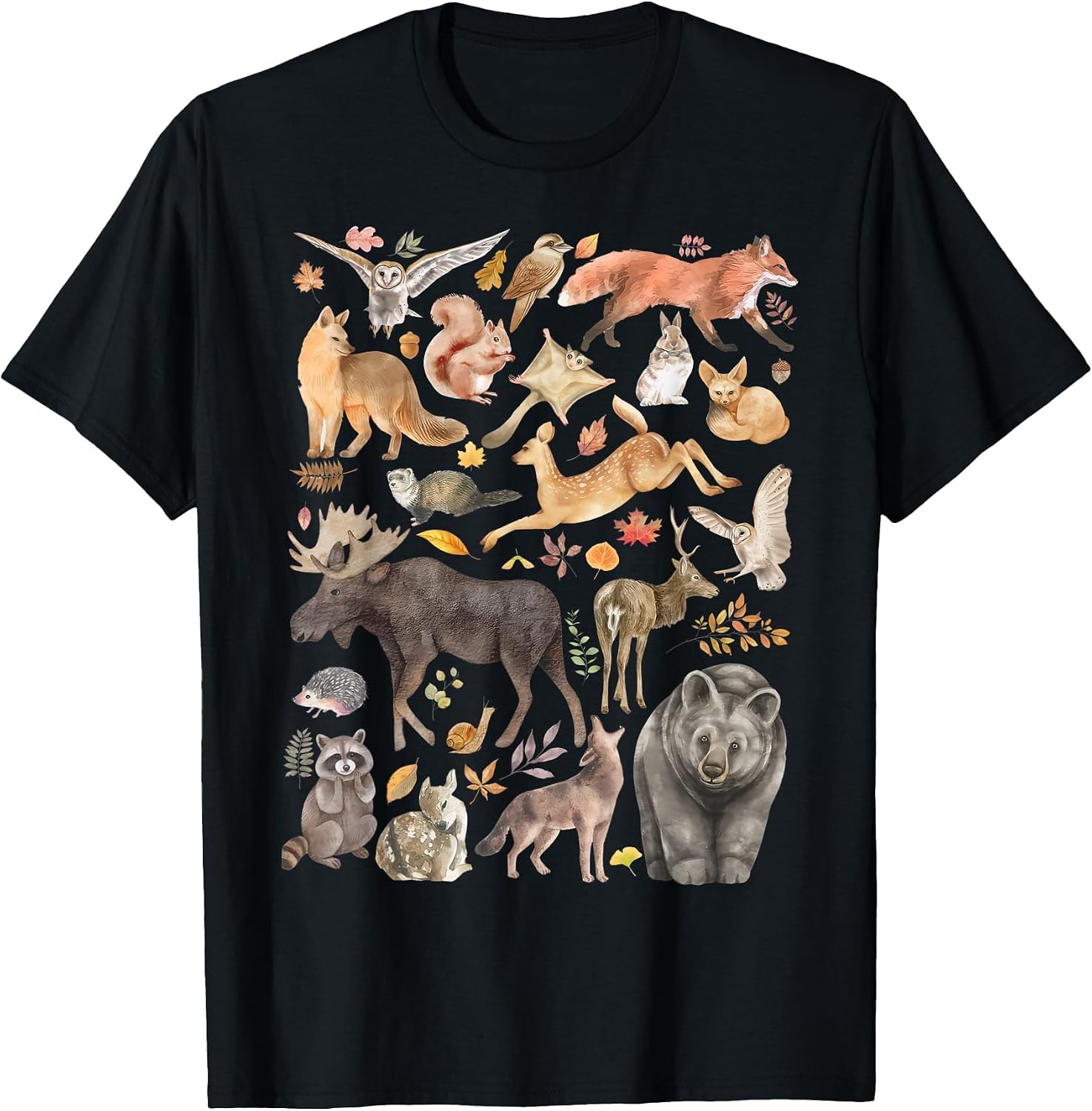 Types of Forest Animals Nature Wildlife Woodland T-Shirt