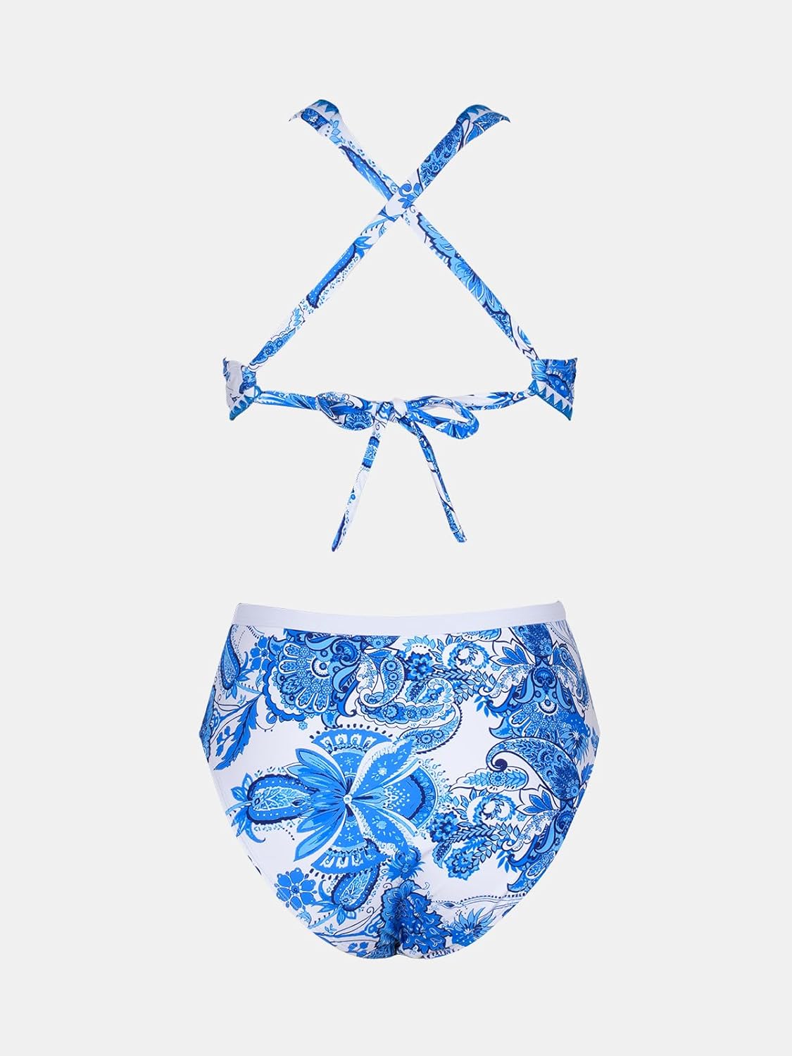 CUPSHE Women's Bikini Sets Two Piece Swimsuit High Waisted V Neck Bathing Suit Crisscross Back Self Tie Swimwear - Image 7