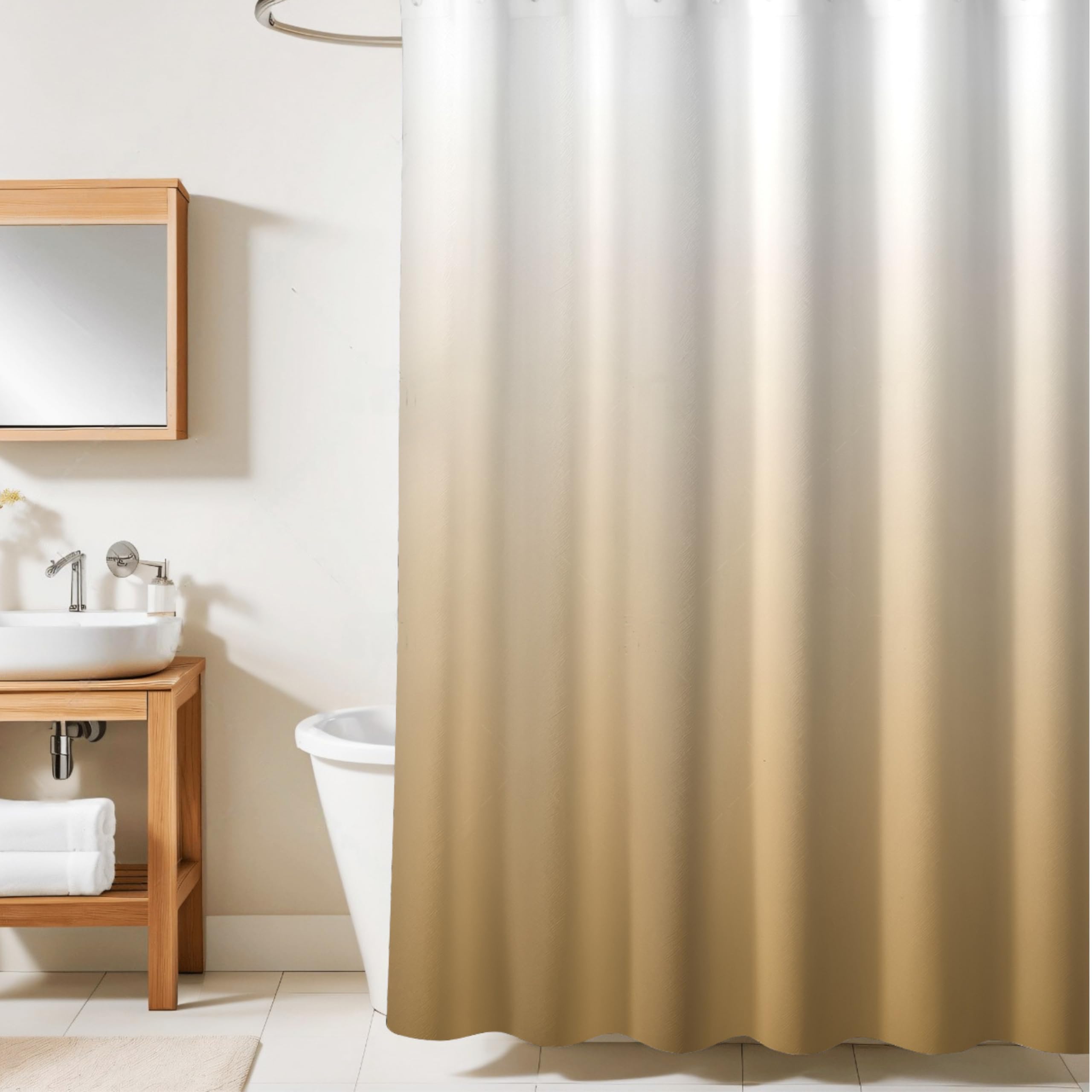 HOMETHREADS Embrace Luxury with Our 6.5-Feet Long Premium Polyester Shower Curtain with 12 Hooks for a Lavish Bathroom Ambiance | Stylish, Splendid, and Perfectly Sized (Gold, 180x200cm)-image-22
