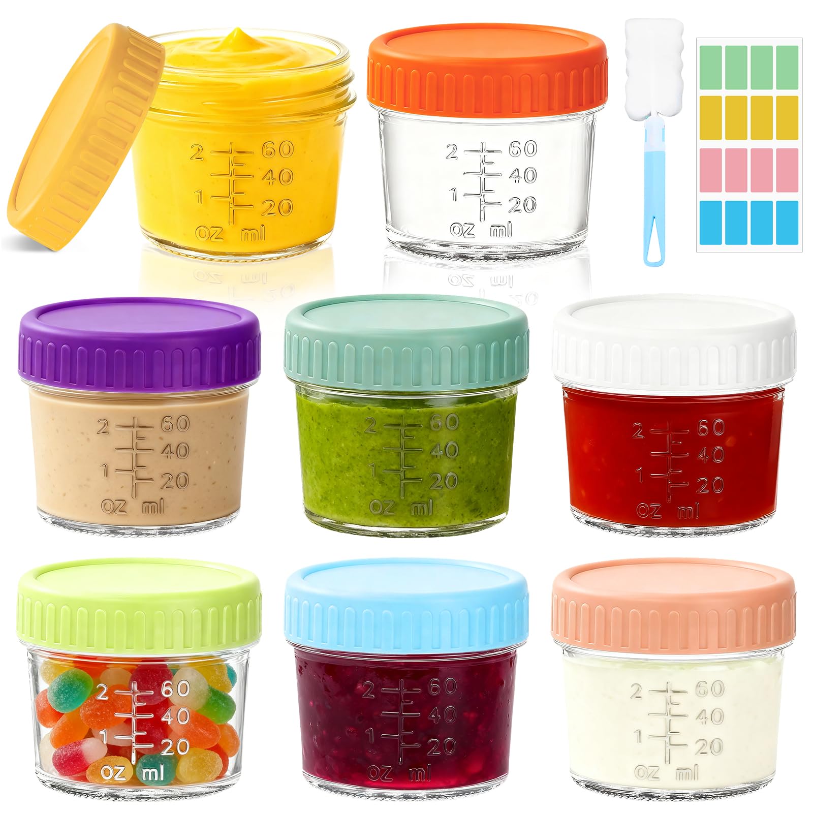 Mssushi 8 Récipients à Vinaigrette en Verre 120ml,Pots Pour Condiments avec Couvercles en Silicone Anti-Fuite,Boîtes de Conservation Alimentaire Portable,Adapté Pour Les Salades,Les Sauces et Épices