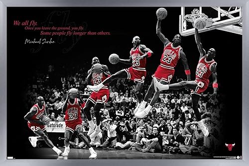 Trends International Michael Jordan - Póster de pared con mosca, 22.375 x 34 pulgadas, versión enmarcada plateada