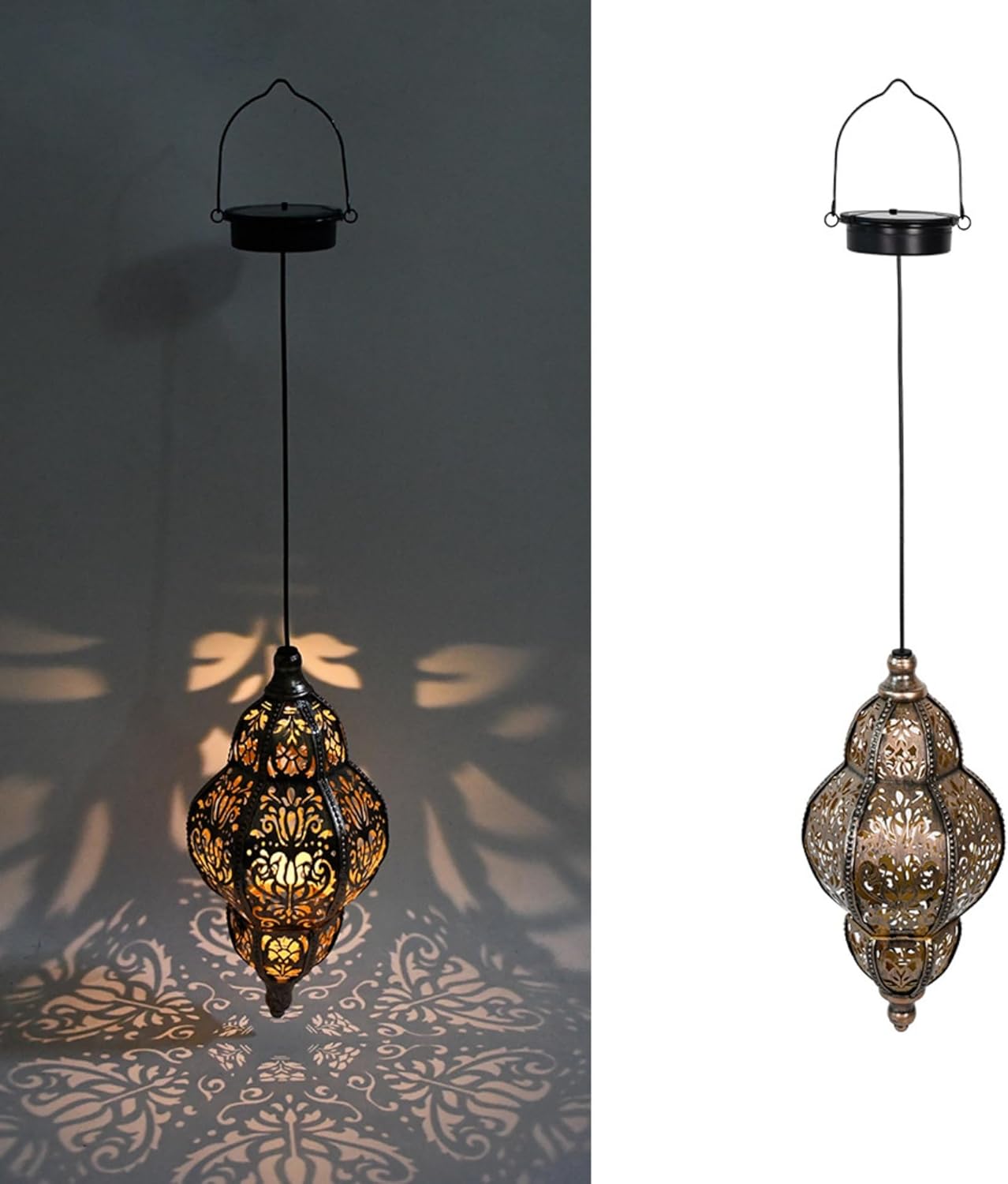 Solar Baroque Pendant Lantern, Decorative Garden Light with Pattern Projection, Antique Bronze (Bronze)