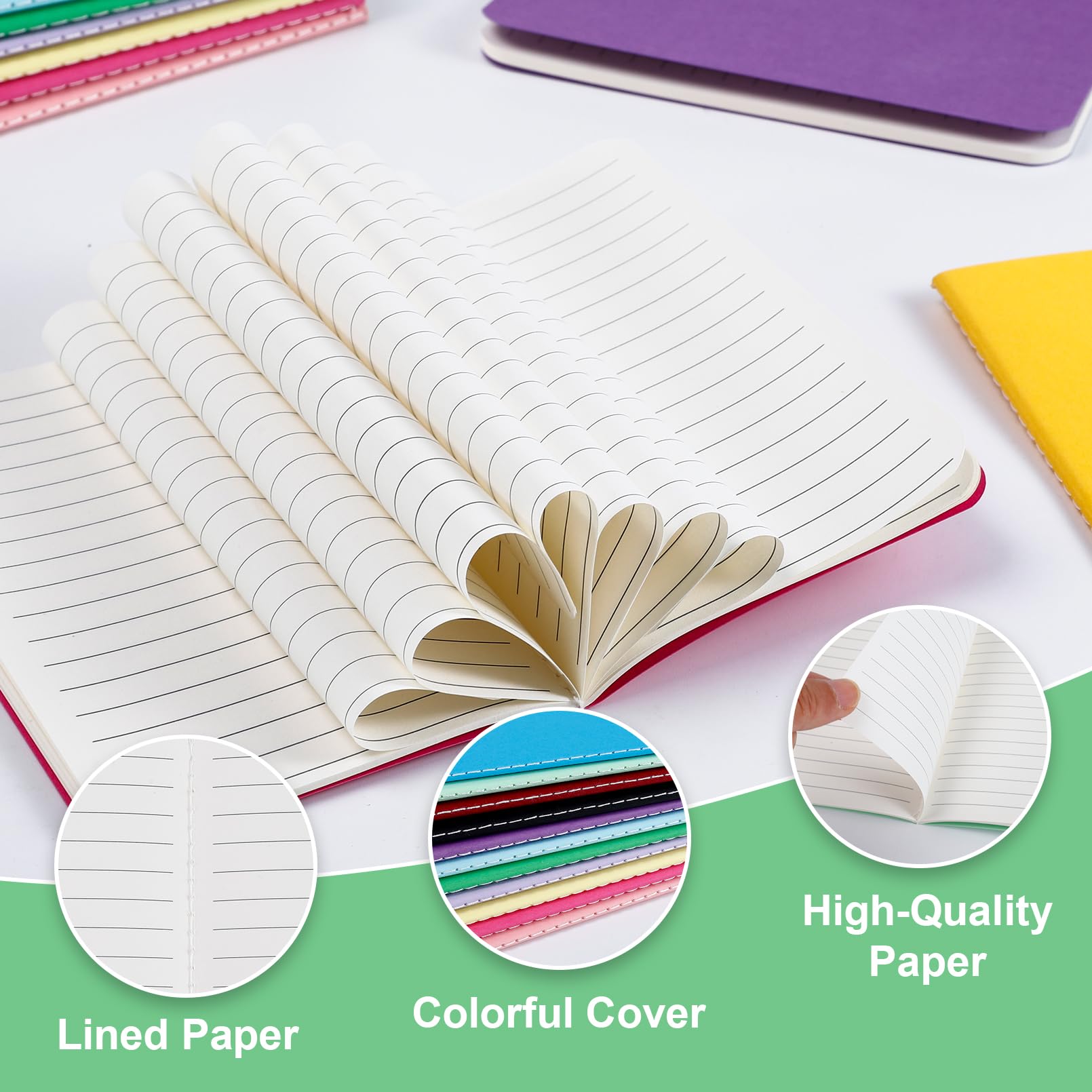 Confezione da 120 taccuini tascabili da 8,9 x 14,9 cm, con copertina colorata, piccoli quaderni portatili a righe, mini diari per casa, ufficio, regalo di viaggio, 12 colori, 30 fogli/60