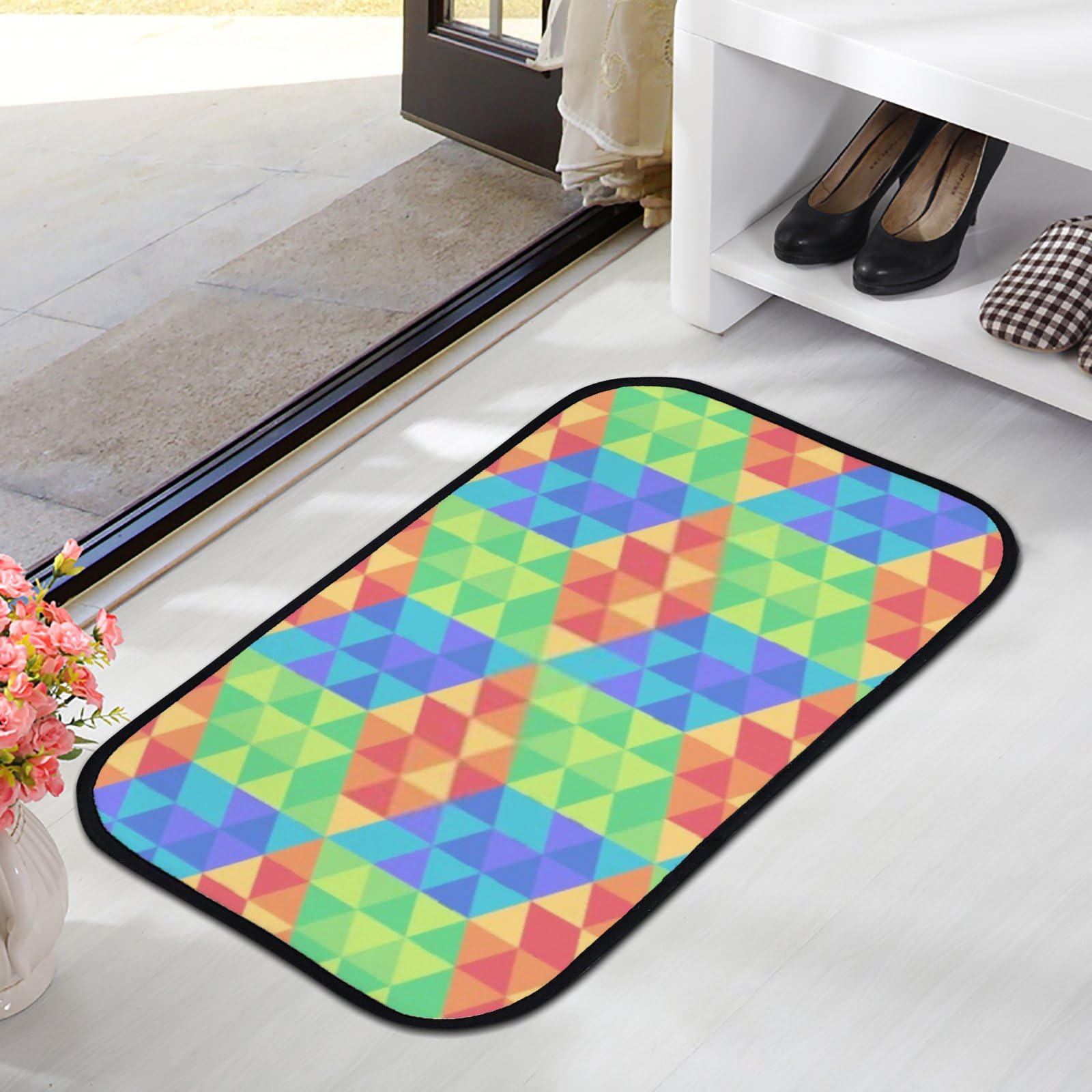 Nuansexi Bathroom Rugs Abstract Pastel Red Blue Green Hexagon Pattern Floor Mats Non Slip Bathmat Doormat Tub Mat Coral Velvet Absorbent Entrance Carpet Mats Machine Washable Bedroom Decor