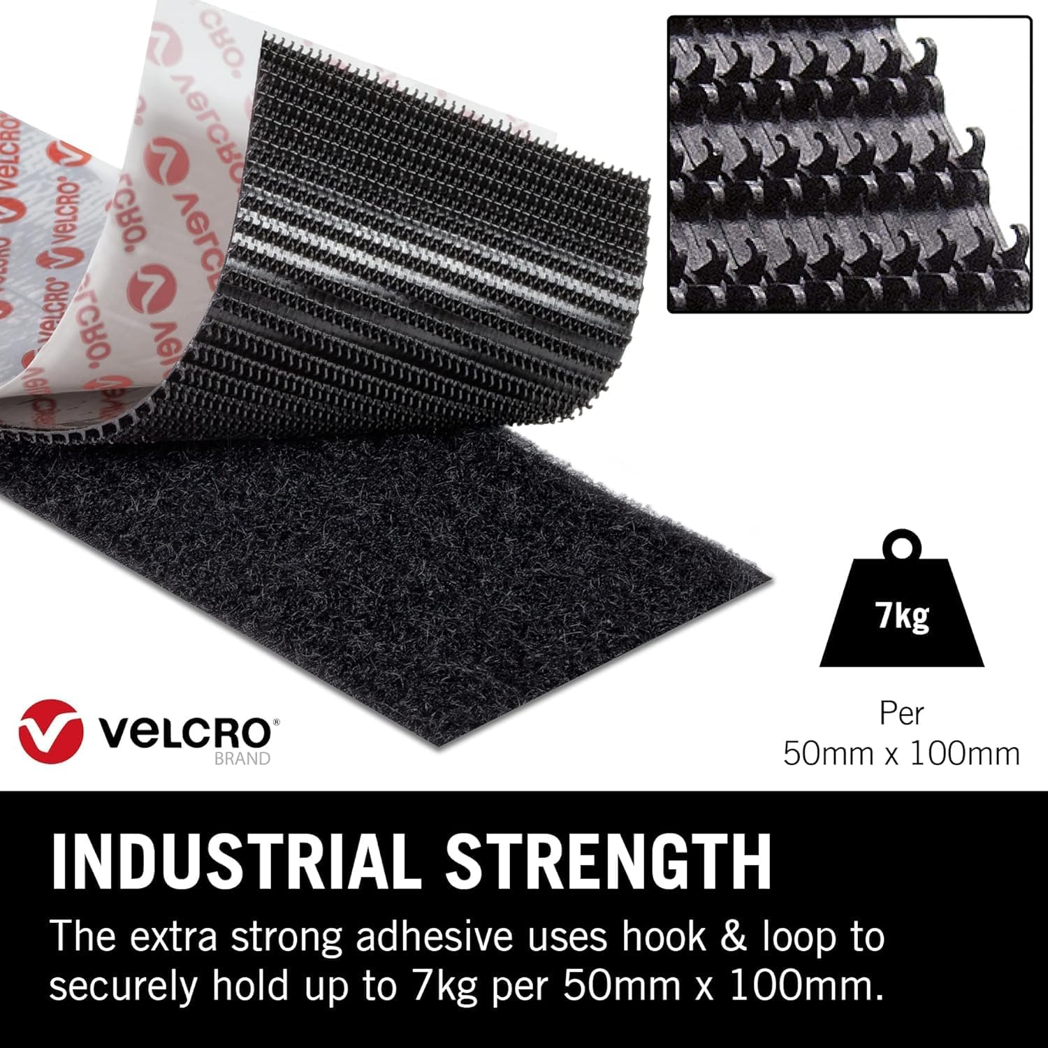 VELCRO Brand Heavy Duty Stick On Strips, White 50mm x 100mm, Set of 15