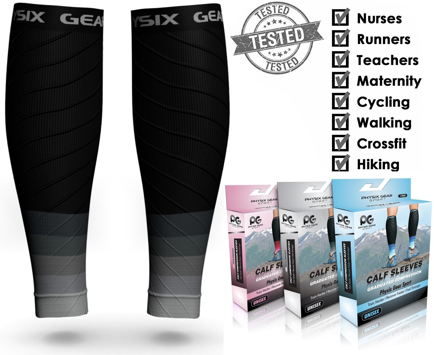 Physix Gear Sport Wadenschutz für schwere Beine, Wadenkompression für Männer und Frauen, schnellere Erholung der Waden