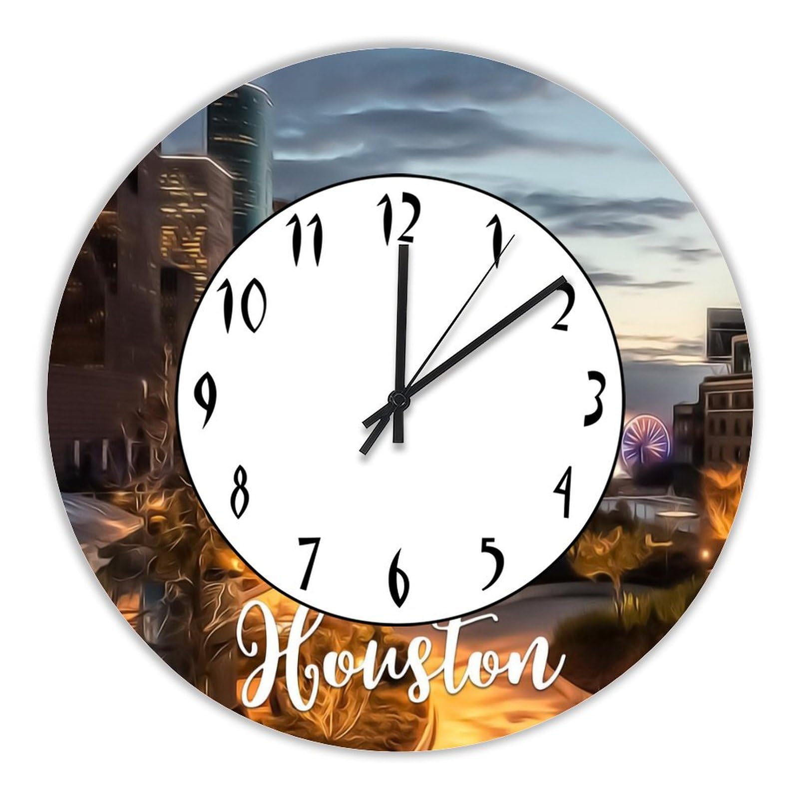 Horloge murale Houston suspendue en bois rond pour décoration salon et bureau