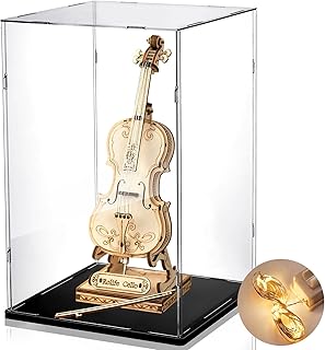 Barydat Thickened Clear Acrylic Display Case for Collectibles with String Light Assemble Clear Acrylic Display Box Doll Display Case Assemble Countertop Box Storage Stand (9.8 x 9.8 x 15.8 Inch)