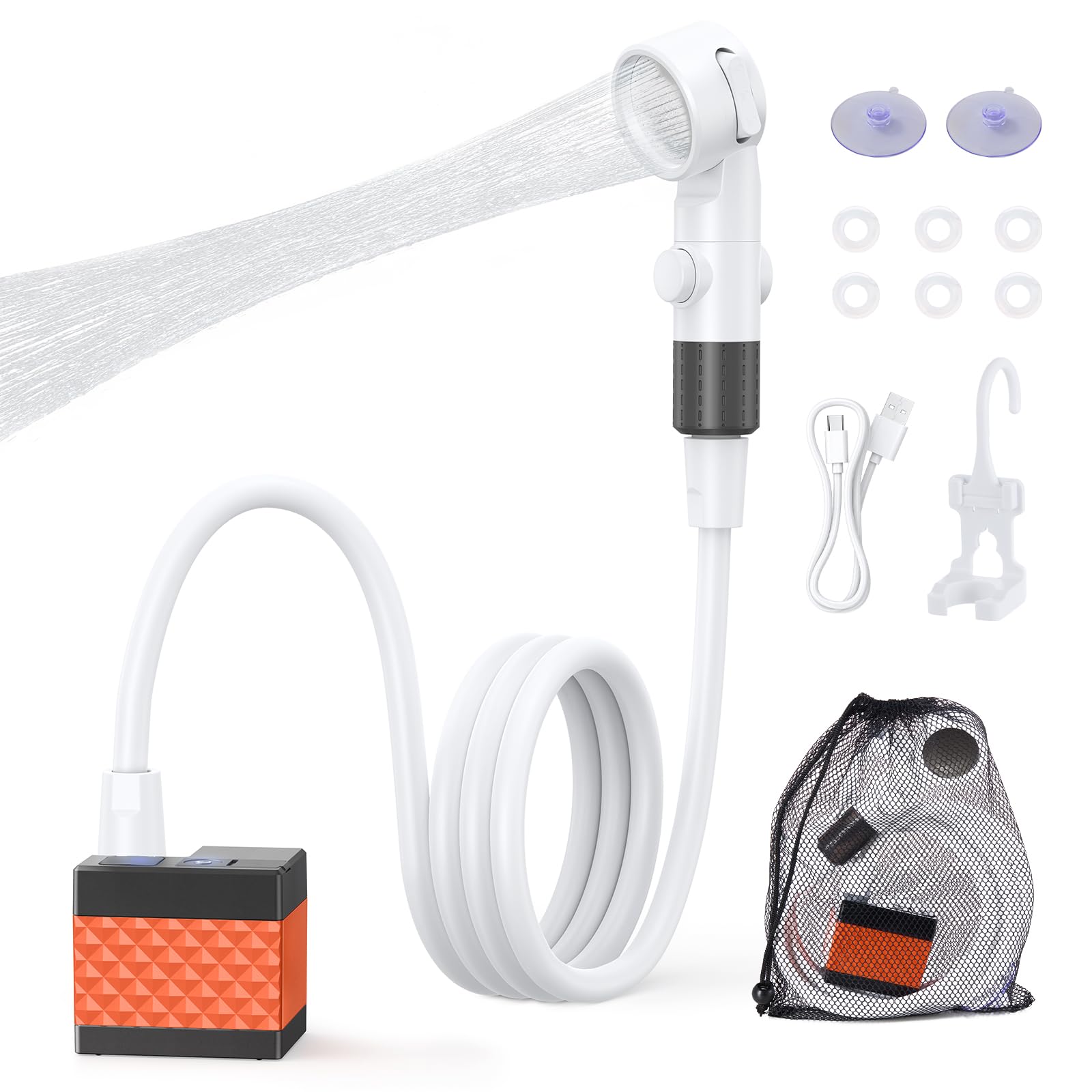 Homealexa Portable Camping Shower 6000mAh, USB-C Rechargeable Shower with LED Display, 3 Spray Modes, IPX7 Waterproof Electric Shower Pump for Camping, Hiking, Travel, Pets & Outdoor Use