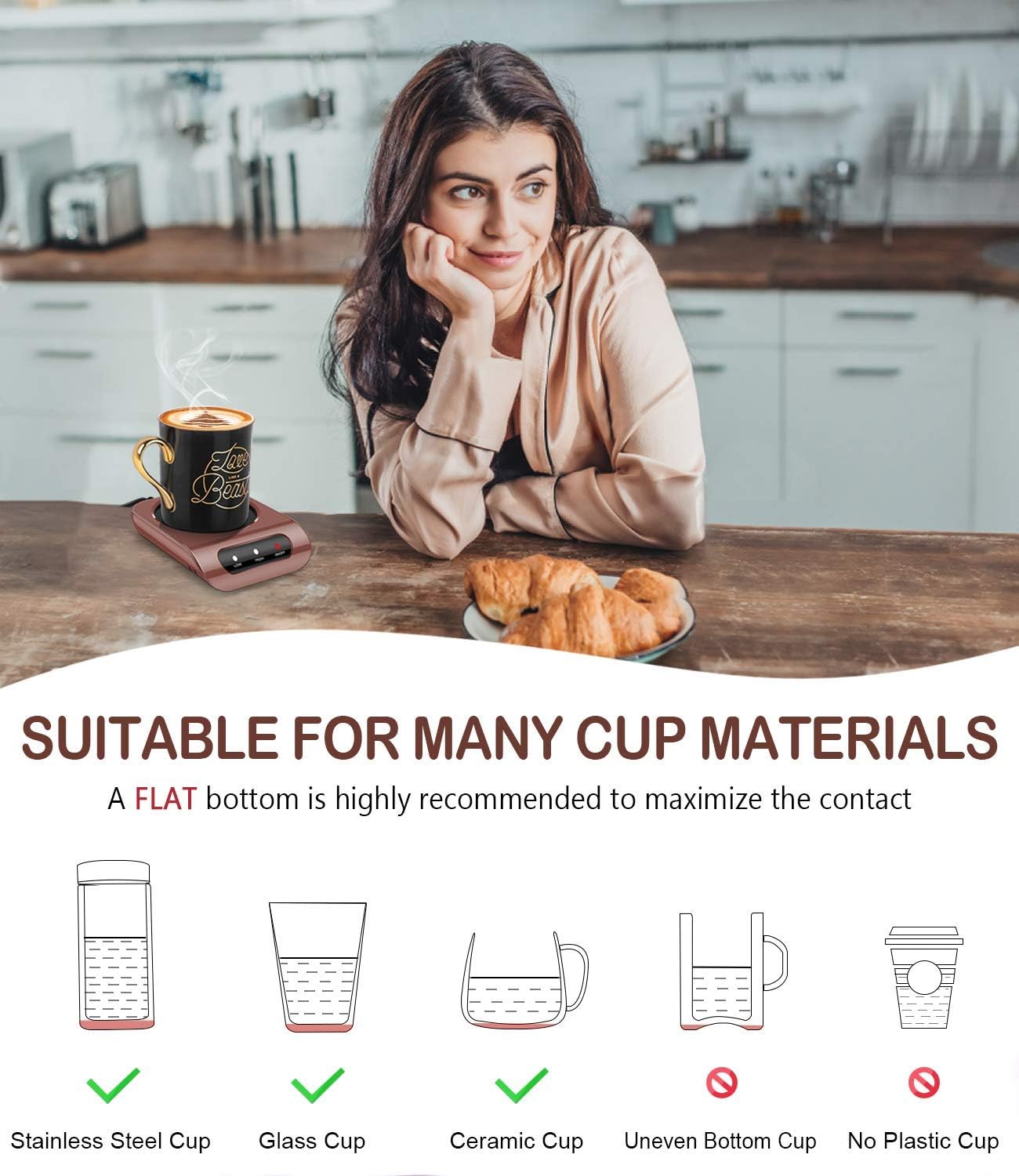 BONTIME Mug Warmer - 35 Watt Coffee Warmer for Desk with Auto Shut Off, Easy to Use and Clean, Enjoy Warm Coffee & Tea Anytime at Home and Office