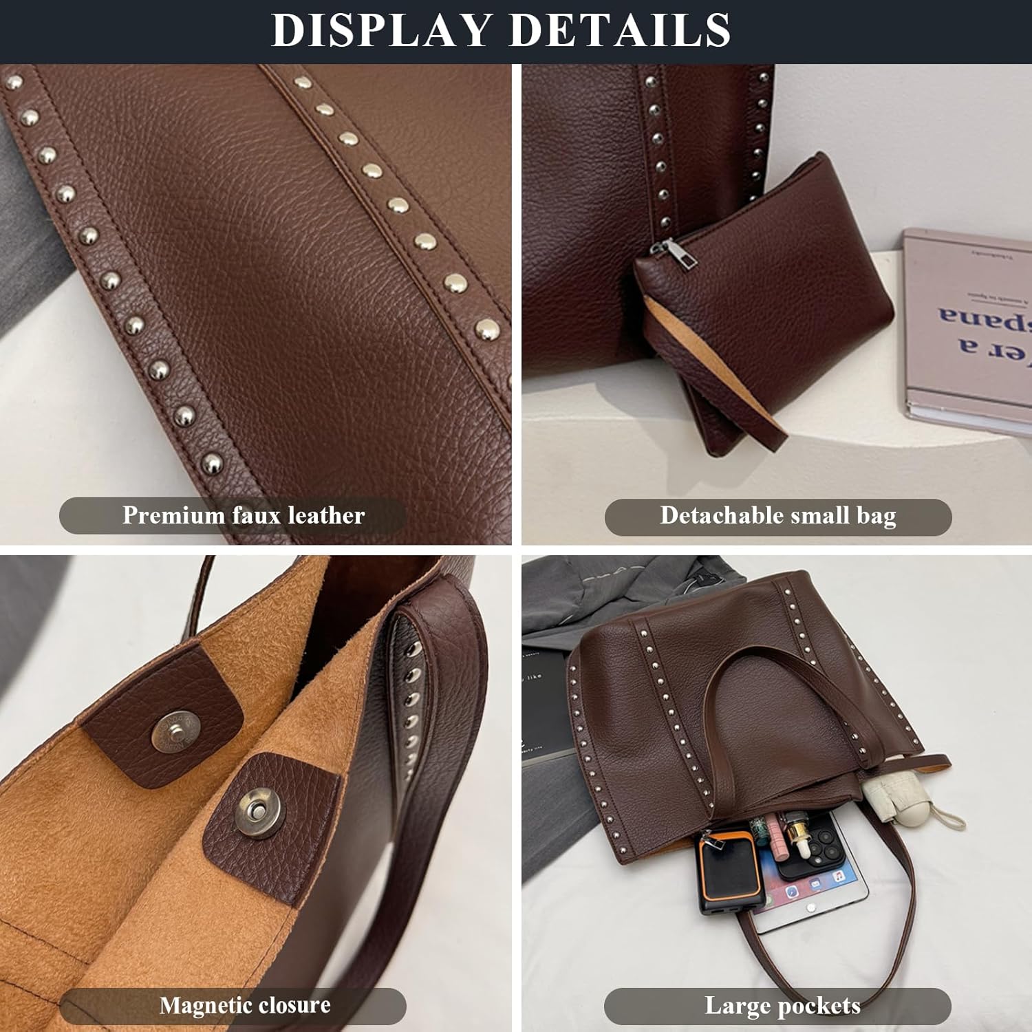 Suede Bag Mini Trendy Faux Suede Tote Bag for Women Studded Purse Vintage Hobo Shoulder Handbag for Work Travel