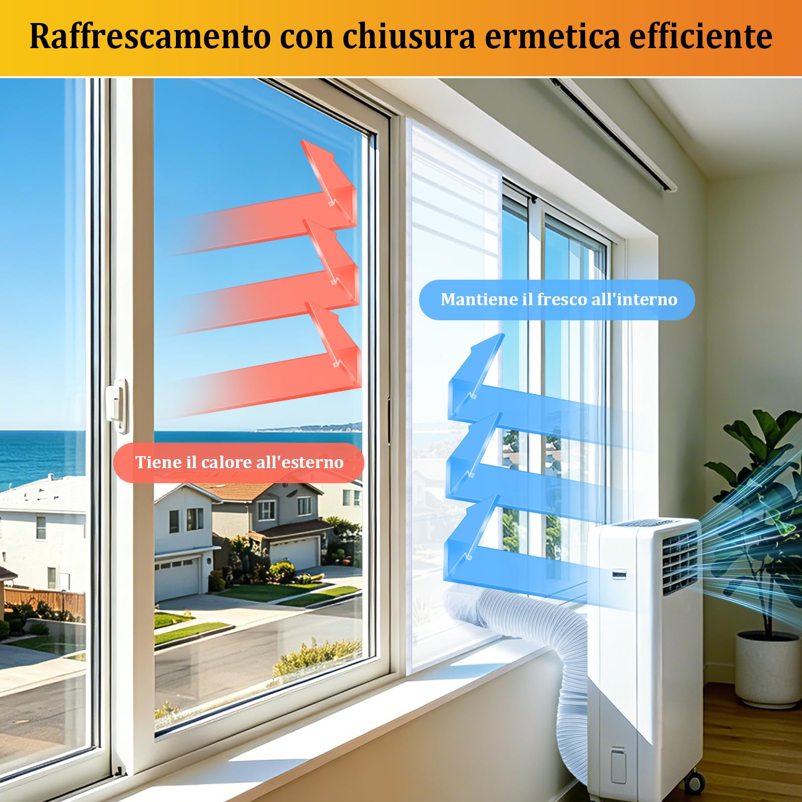 HOOMEE Guarnizione Universale per Finestre Scorrevoli Orizzontali e Verticali per Installazione Condizionatore Portatile – Regolabile da 35x102 Fino a Max 35x152 cm – Facile da Installare