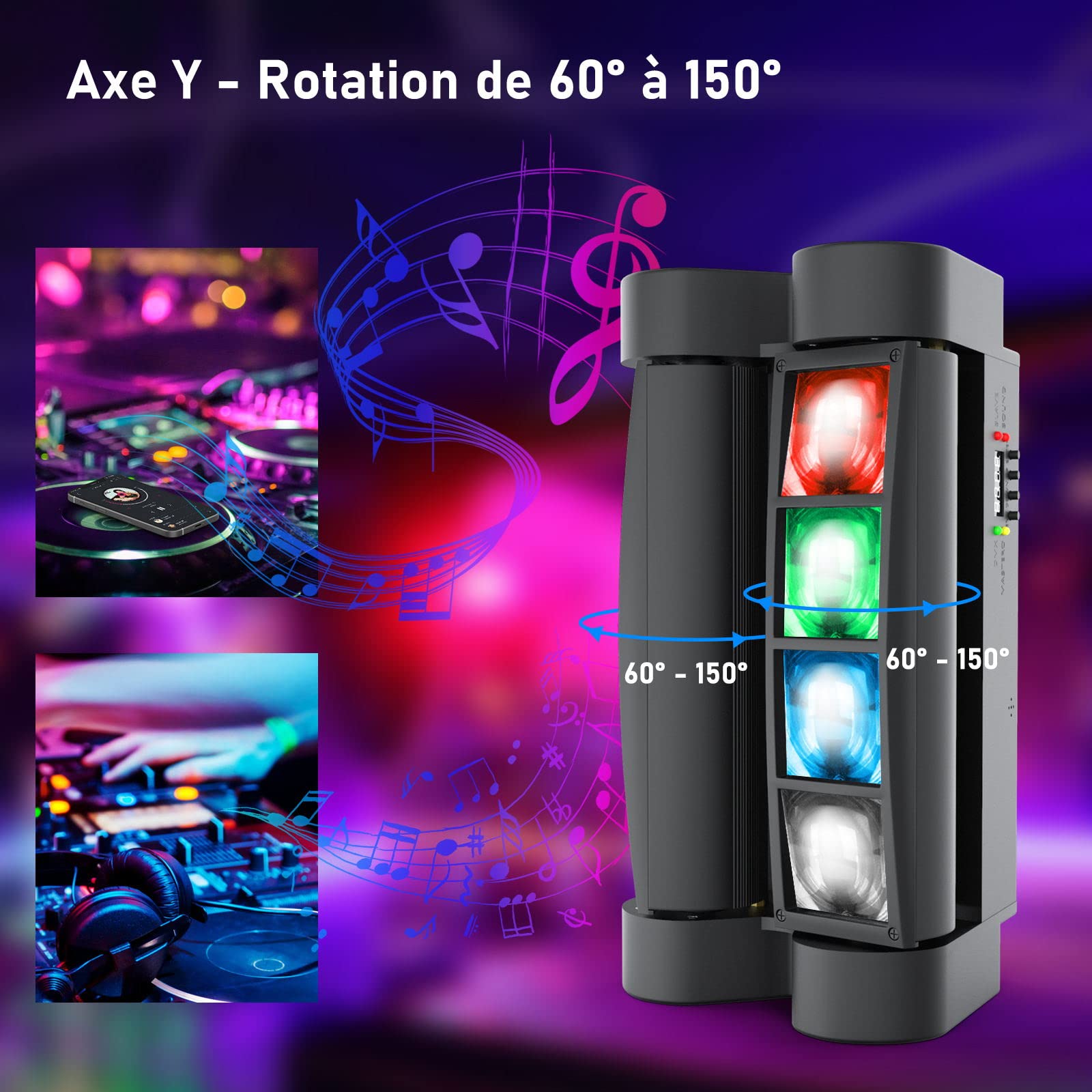 BETOPPER Lyre LED Jeux de Lumière Soirée DJ RGBW Lumière Disco Professionnel 45 W DMX Tête Mobile Eclairage Scène 7/15CH Lampe Soiree Activée Son Couleur Projecteur de Soirée Club Bar Danse Fête 2P
