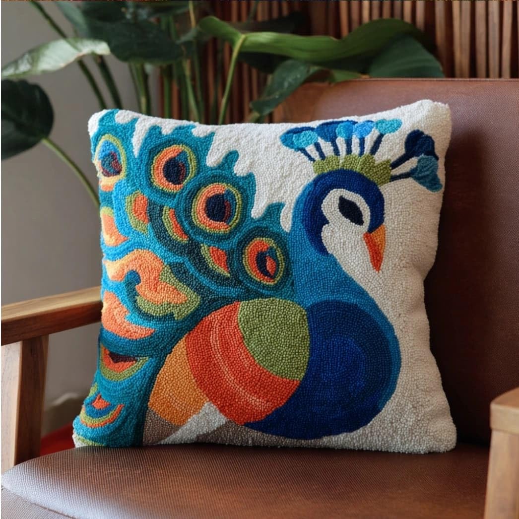 Taxpy Latch Hook Cushion Kit for Beginners Peacock