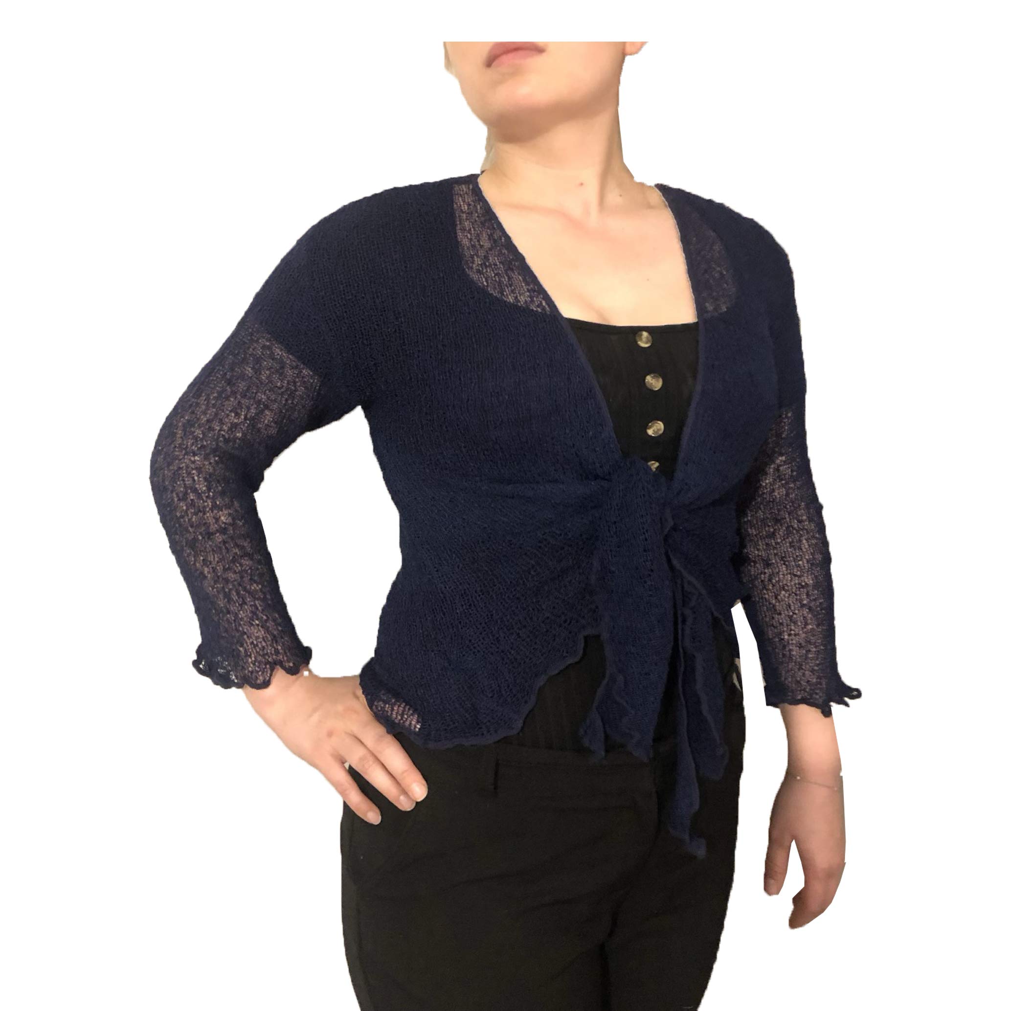 Exclusive Ladies Plain Knitted Cropped TIE UP Bolero Shrug TOP - Massive FIT (Navy)
