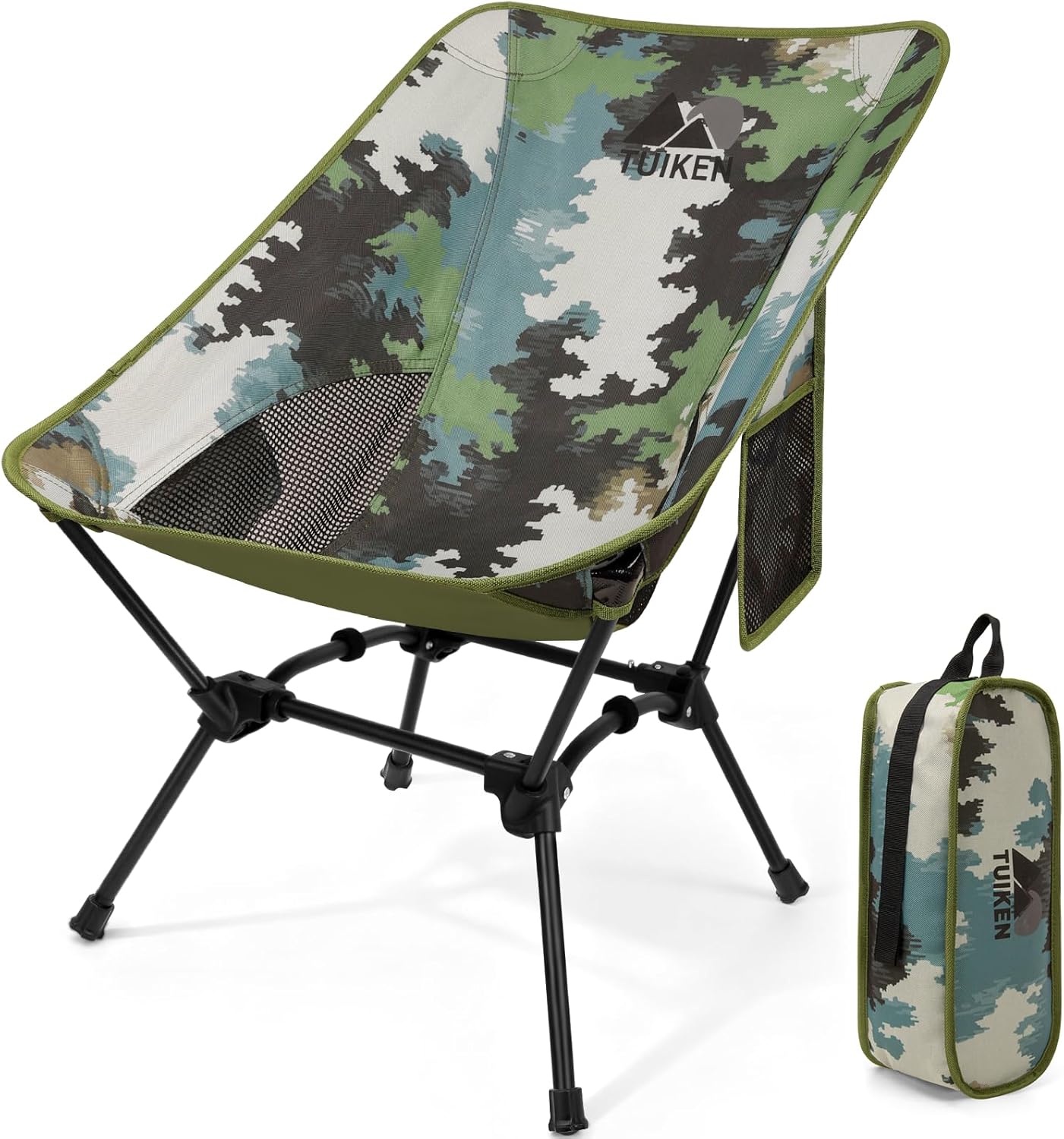 Ultralight Camping Chair Backpacking Chair, Portable Camp Chair with Cup Holder & Storage Bag, Lightweight Compact Folding Chair for Hiking, Travel, Picnic Mountaineering (Camo)