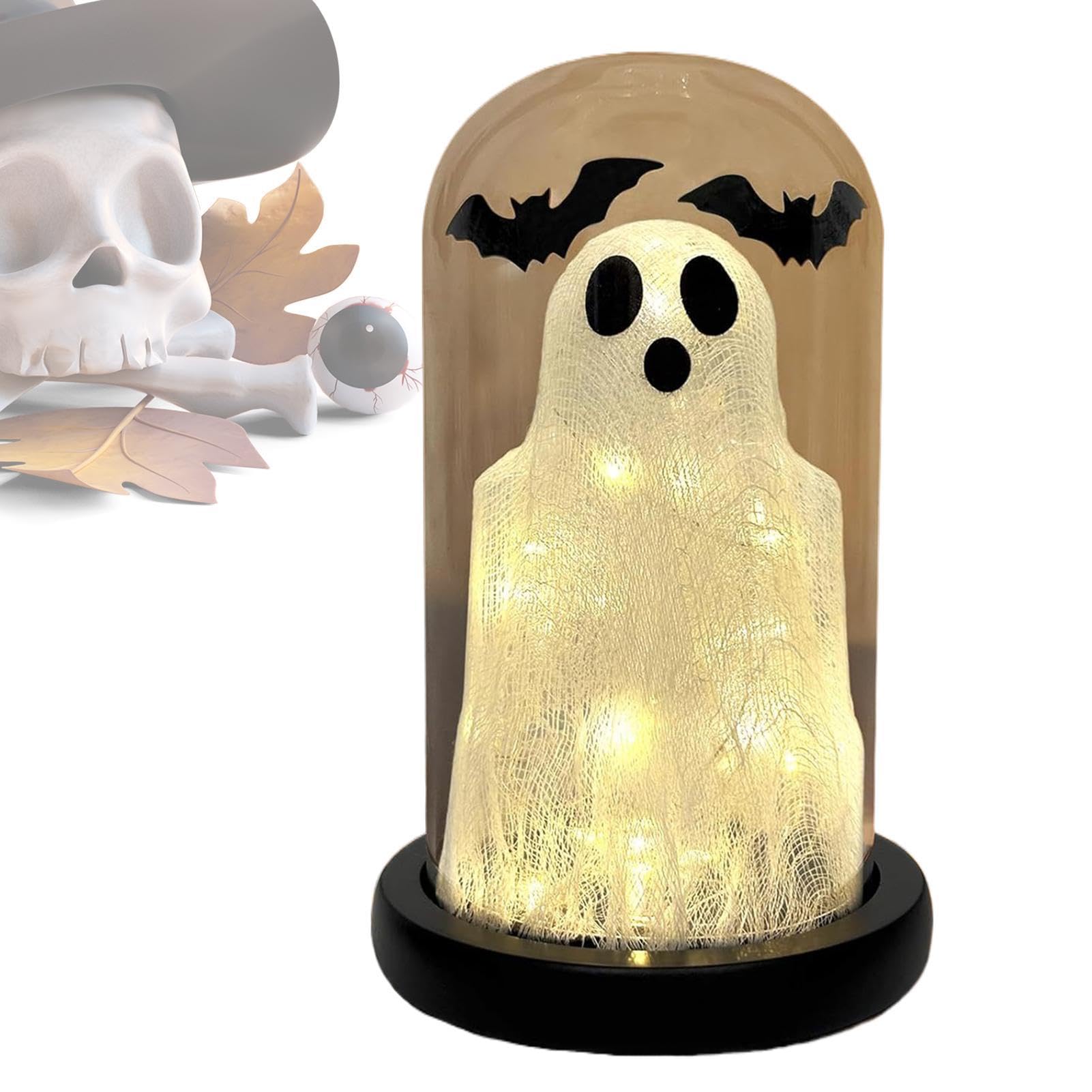 Cloche de verre Halloween avec fantôme pour lueur de cheminée et chambre