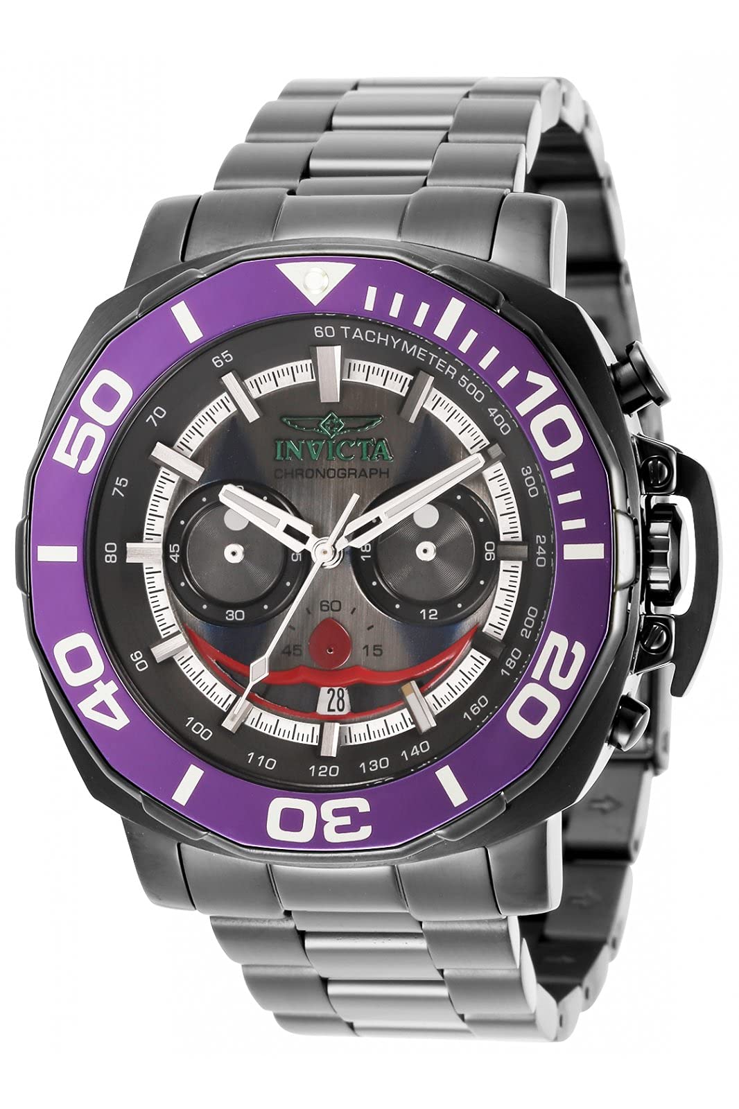 Invicta Men DC Comics Joker Quartz Watch with Stainless Steel Strap, Black, 24 (Model: 35073)