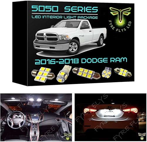 Fyre Flys Luces interiores LED blancas de 15 piezas de 6000 K para Dodge Ram 5050 Series SMD 2016-2018, kit de paquete y herramienta de instalación