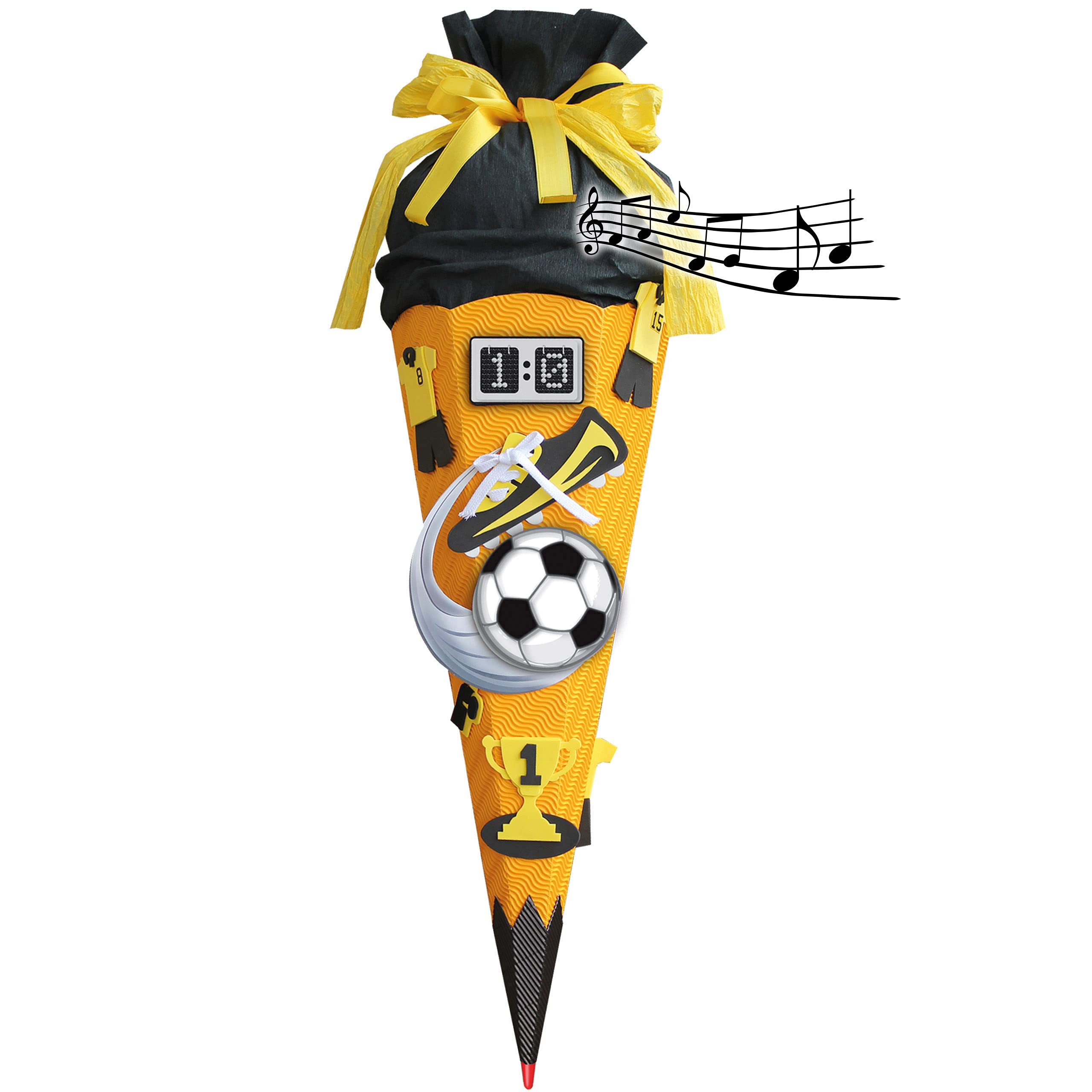mit Sound Modul ! - 3 TLG. XXL - BASTELSET Schultüte - Fußball 85 cm - mit Holzspitze - Zuckertüte Roth - ALLE Größen - 6 eckig Fußballer Fussball Sport Junge..