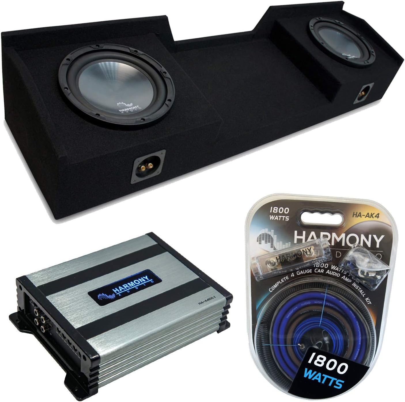 Harmony Audio Compatible with 1999-2006 Chevy Silverado Extended Cab Truck Harmony Bundle R124 Dual 12" Sub Box & HA-A400.1
