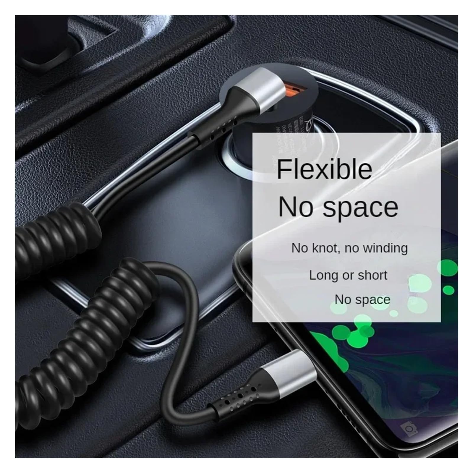 Cavo USB C 90° a molla 66W 6A ricarica rapida per Samsung per auto Xiaomi | Tipo C