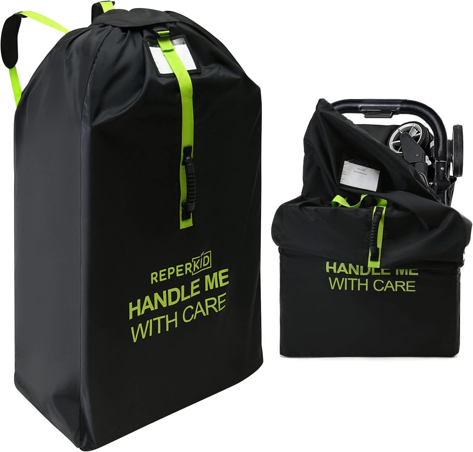 Large Stroller Bag for Airplane Travel, Black & Green, 47" H x 24" W x 15" D, Fits Most Large, Single, Double, Jogging Strollers – Premium Waterproof Cover, Adjustable Shoulder Straps