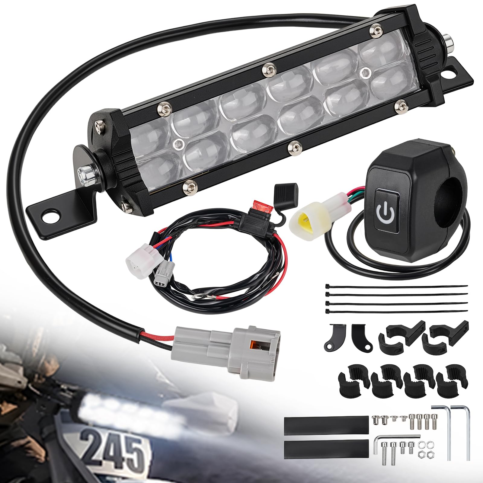 Faro LED Moto Barra LED Moto Impermeabile Alluminio Universale per CRF250L EXC 250 Beta 50 125 WR250F Fe Te KX250F Surron Talaria Dirt Bike Pit Bike Motocross Enduro Dirt Bike Elettrica