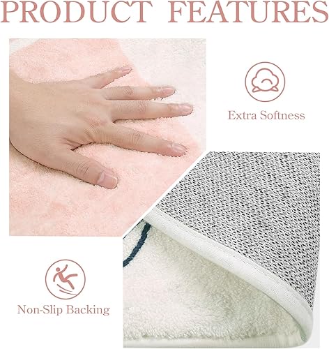 Miniatura 5 de Lahome Alfombra de pasillo rosa de 2 x 7 pies, antideslizante, lavable, alfombra de baño, ligera, antideslizante, con estampado botánico, para