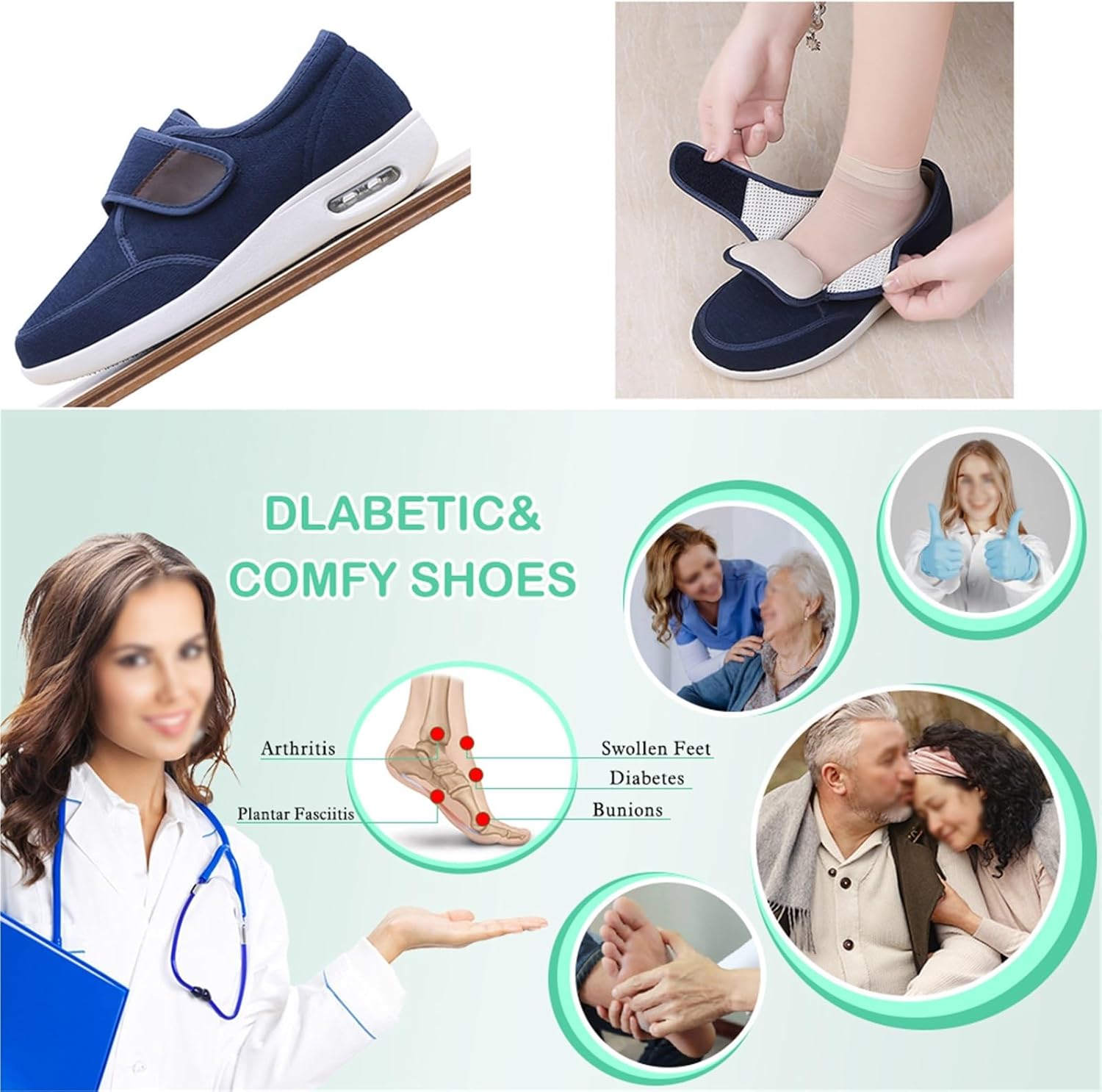 Yytcsjz Men Orthopedic Diabetic Shoes, Orthopedic Shoes for Elderly Diabetic Pain Relief Swollen Feet, Outdoor Adjustable Breathable Hospital, for Elderly Arthritis Edema Swollen Feet Thumb