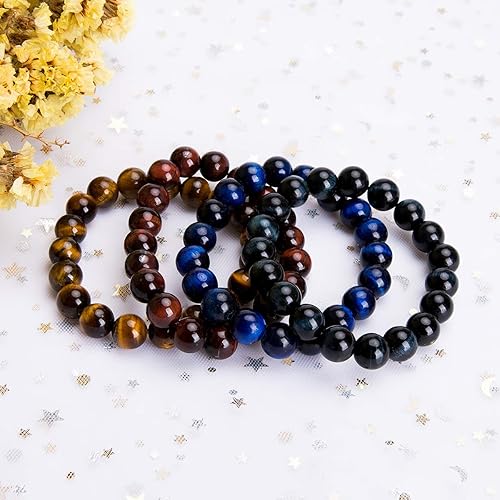 Miniatura 3 de Bivei Pulsera elástica de calidad AA para hombre y mujer, 0.394 pulgadas, piedra preciosa natural de ojo de tigre con cuentas de meditación curativa