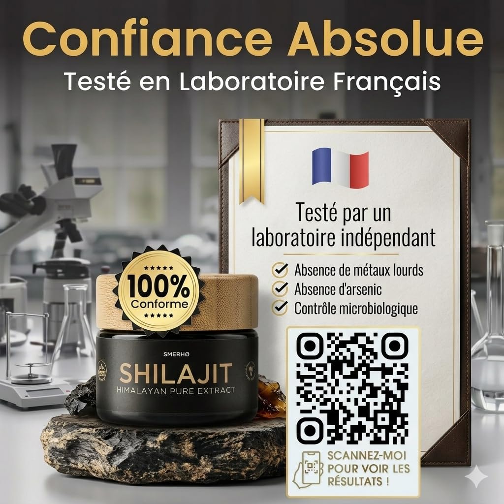 Résine de SHILAJIT PURE - SMERHØ | Shilajit Himalaya Bio EXTRA CONCENTRÉ | 50% Acide Fulvique Garanti | Shilajit Primal Premium 50g | Testé en FRANCE | Packaging Hermétique