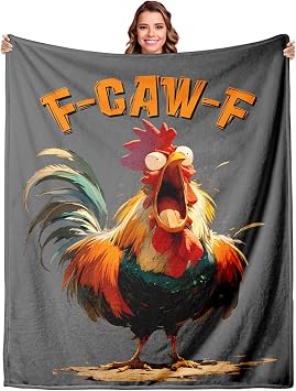 F-Caw-F Funny Blanket Gag Gifts, Naughty White Elephant Gifts Adults, Brr Basket Stuffers, Funny Stocking Stuffers for Men Women Adults, 60x50in Novelty Throw Blanket for Rooster Chicken Lover Grey