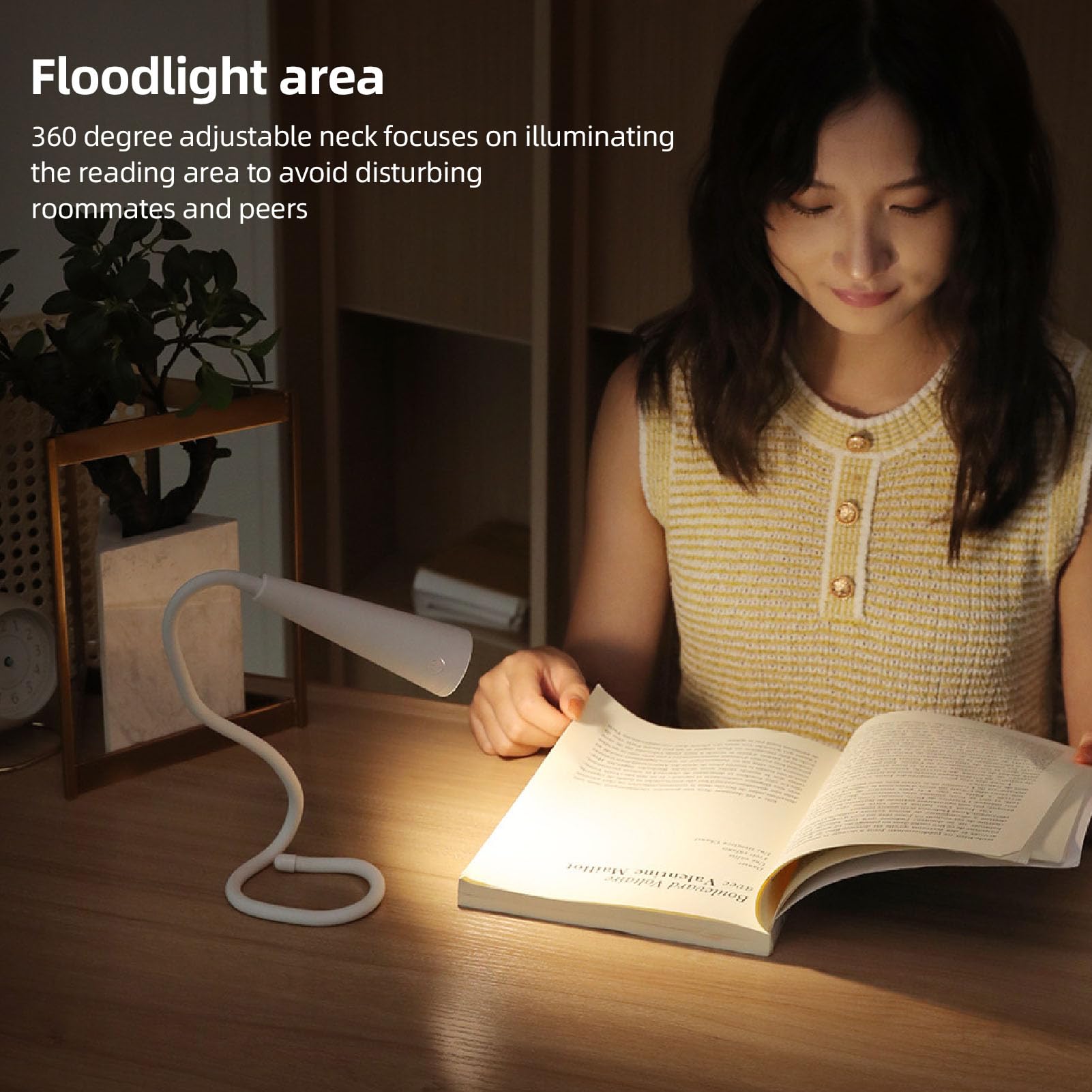 Book Light, ABS Rechargeable LED Reading Light Adjustable Brightness Eye Friendly Portable Desk Lamp for Reading, Travel, and Outdoor Activities