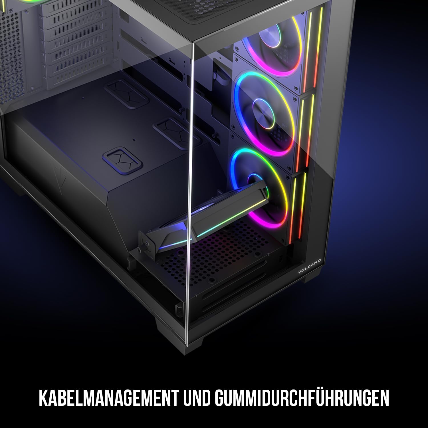 MODECOM Volcano STELLAR Plus ARGB Caja de gaming negra | Caja de ordenador de torre media con 5 ventiladores | Caja ATX para PC de alto rendimiento | Flujo de aire optimizado y ventana de visión |