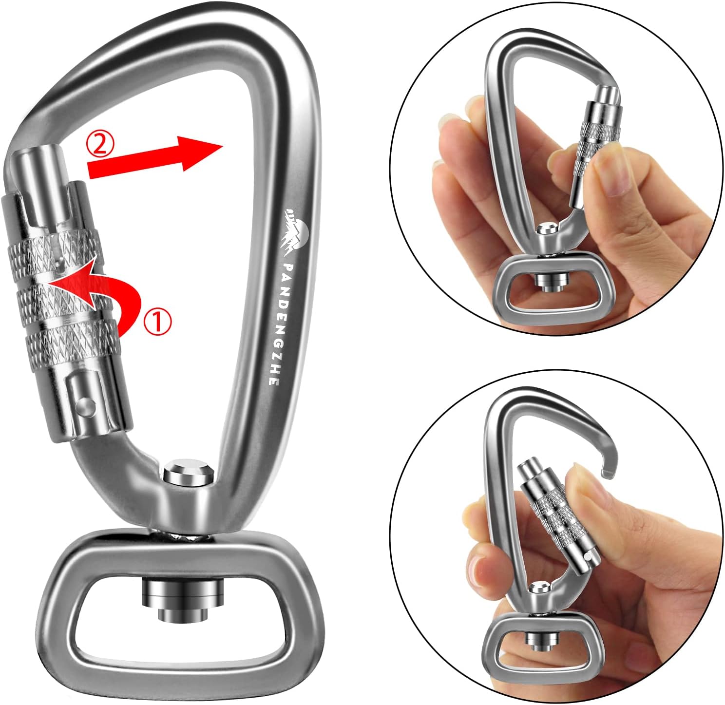 2 Pack Locking Carabiner Clip 2.5" with Swivel Ring for Securing Pets, Dog Leash Harness, Camping, Hiking, Keychains - Image 5